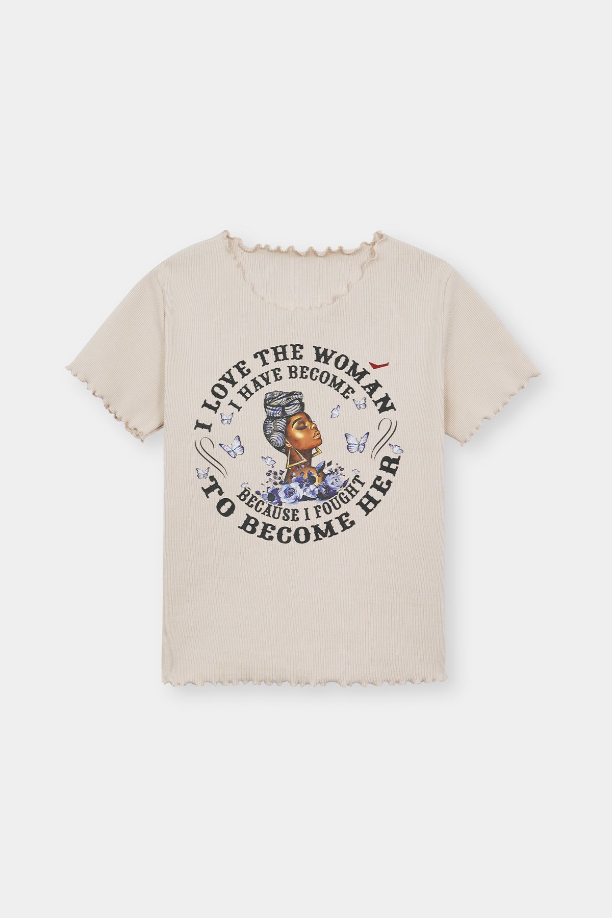 Empowered Woman Graphic Tee – “I Love the Woman I Have Become” Quote with Butterfly Detail