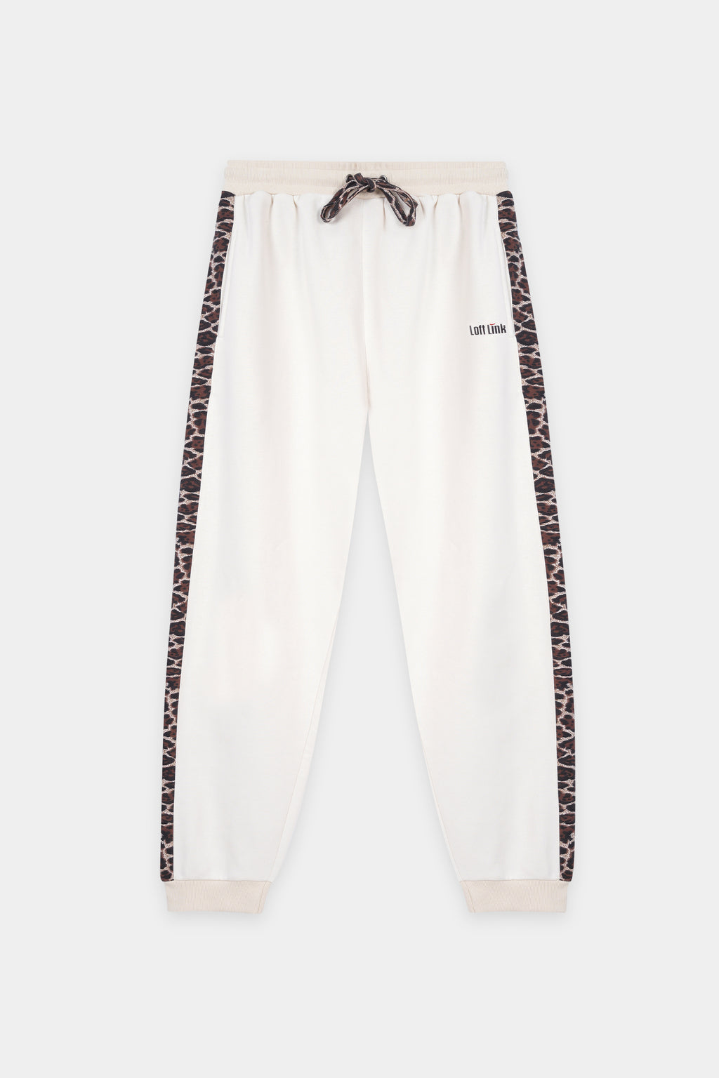 Women's Leopard Sweat Shirt Off White, Ladies Long Trouser with  Side Leaprd Print Bottom