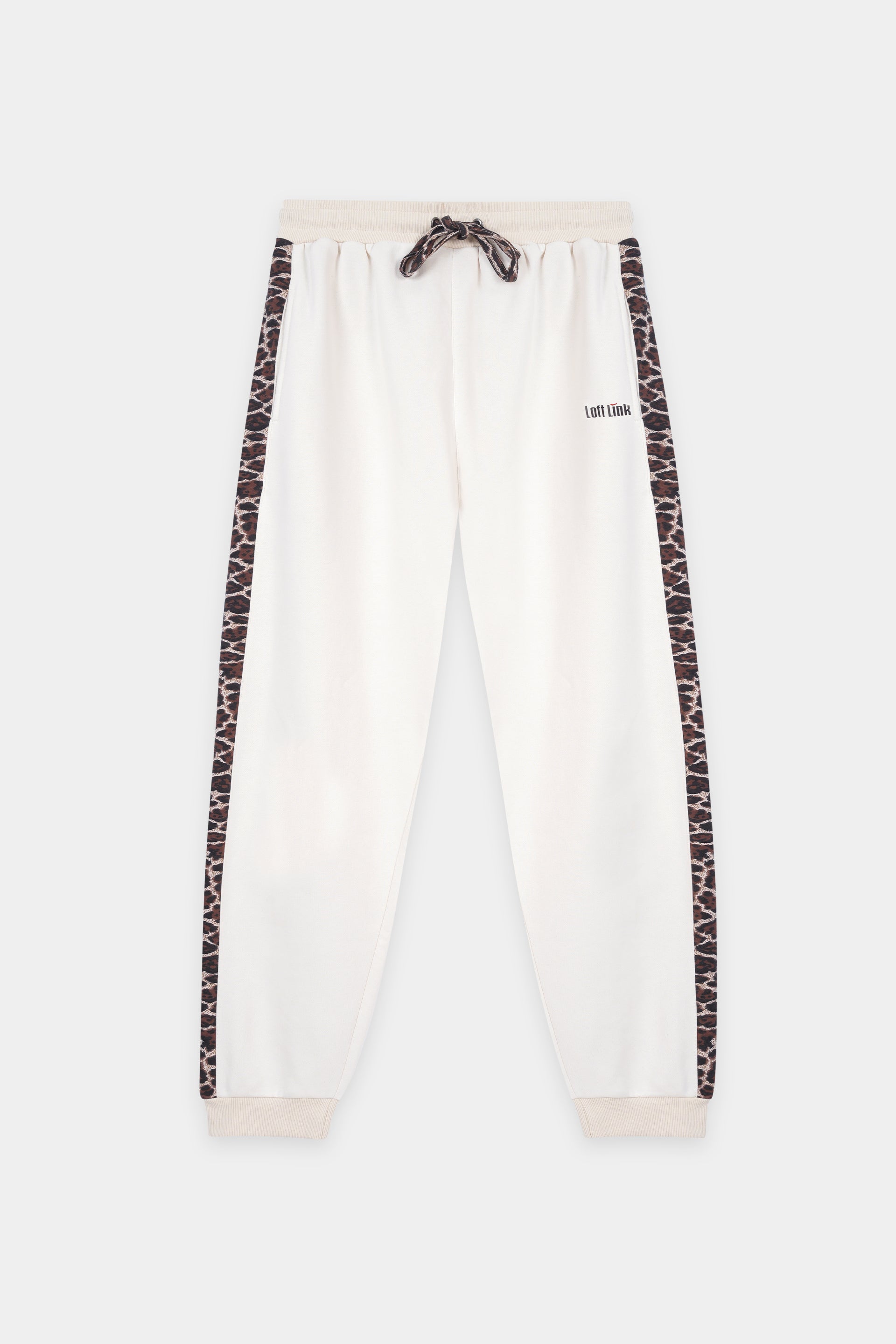 Women's Leopard Sweat Shirt Off White, Ladies Long Trouser with  Side Leaprd Print Bottom