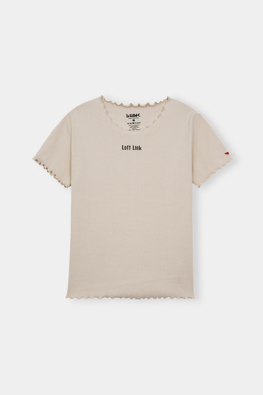 Women Beige Ribbed Lettuce Hem Tee – Minimalist Everyday Wear by Loft Link
