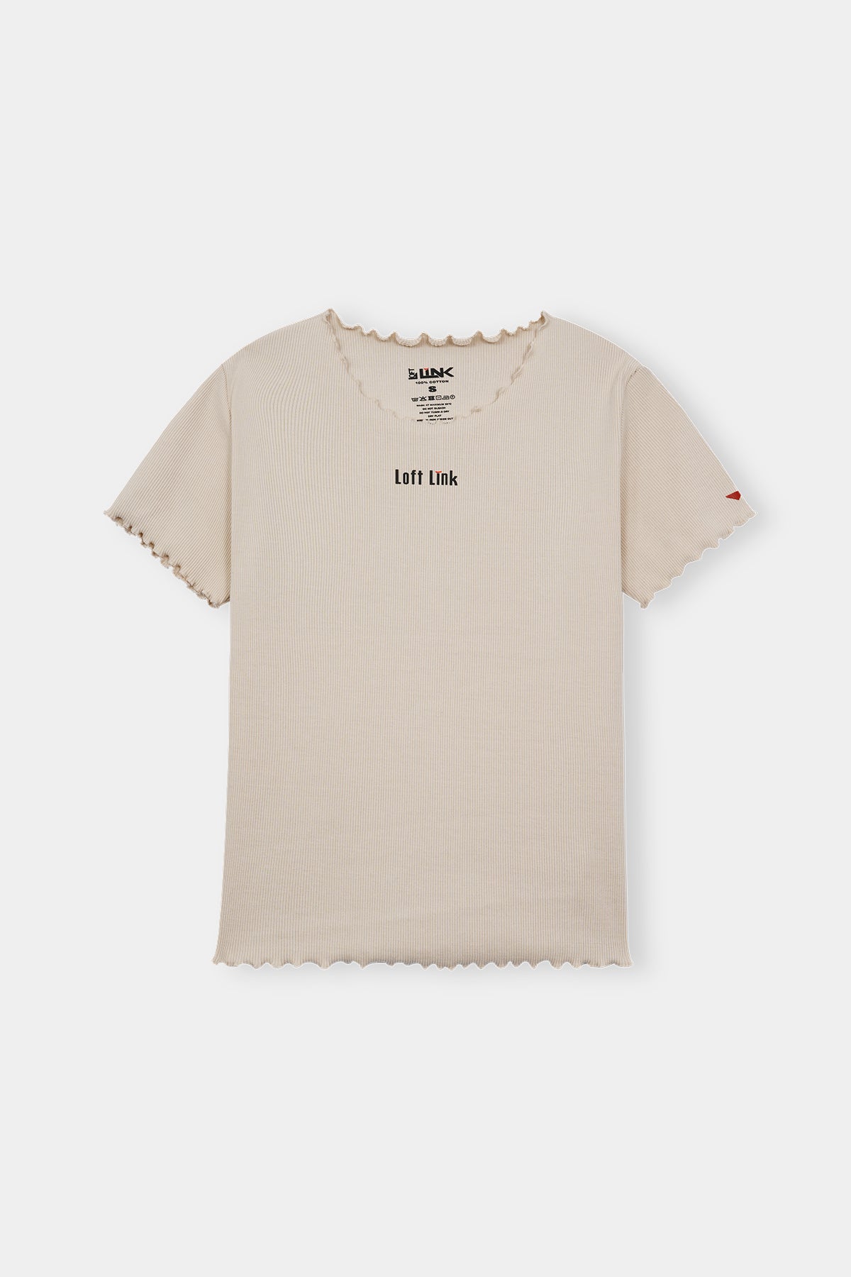Women Beige Ribbed Lettuce Hem Tee – Minimalist Everyday Wear by Loft Link