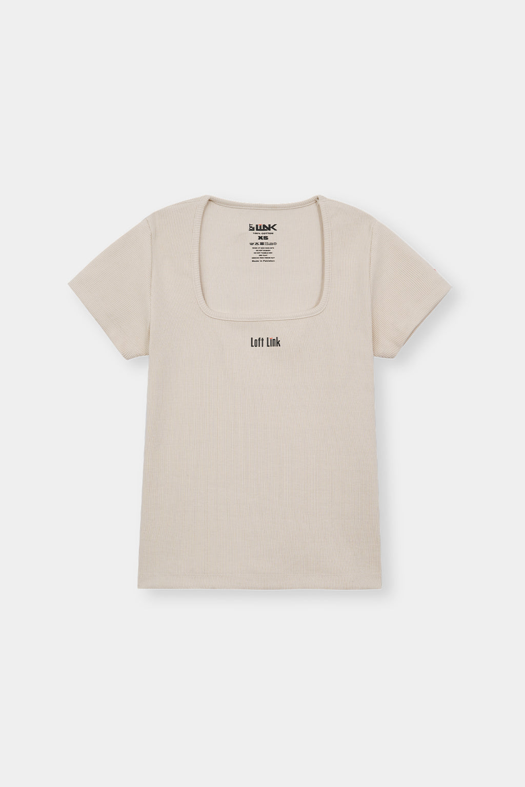 Women Beige Square Neck Ribbed Tee – Minimalist Fit with Loft Link Signature