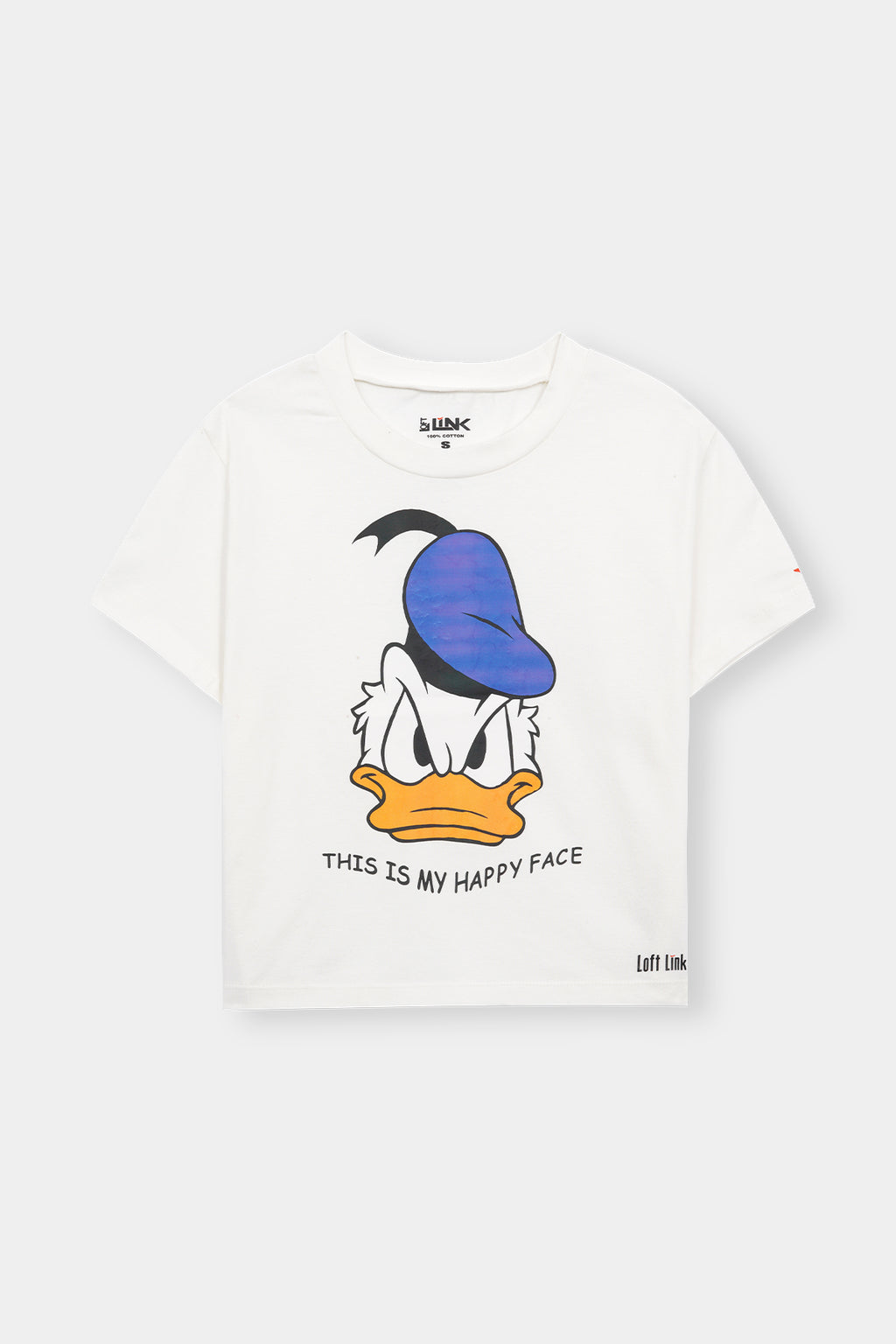 Women Donald Duck “This Is My Happy Face” Tee – White Graphic Cartoon Shirt by Loft Link