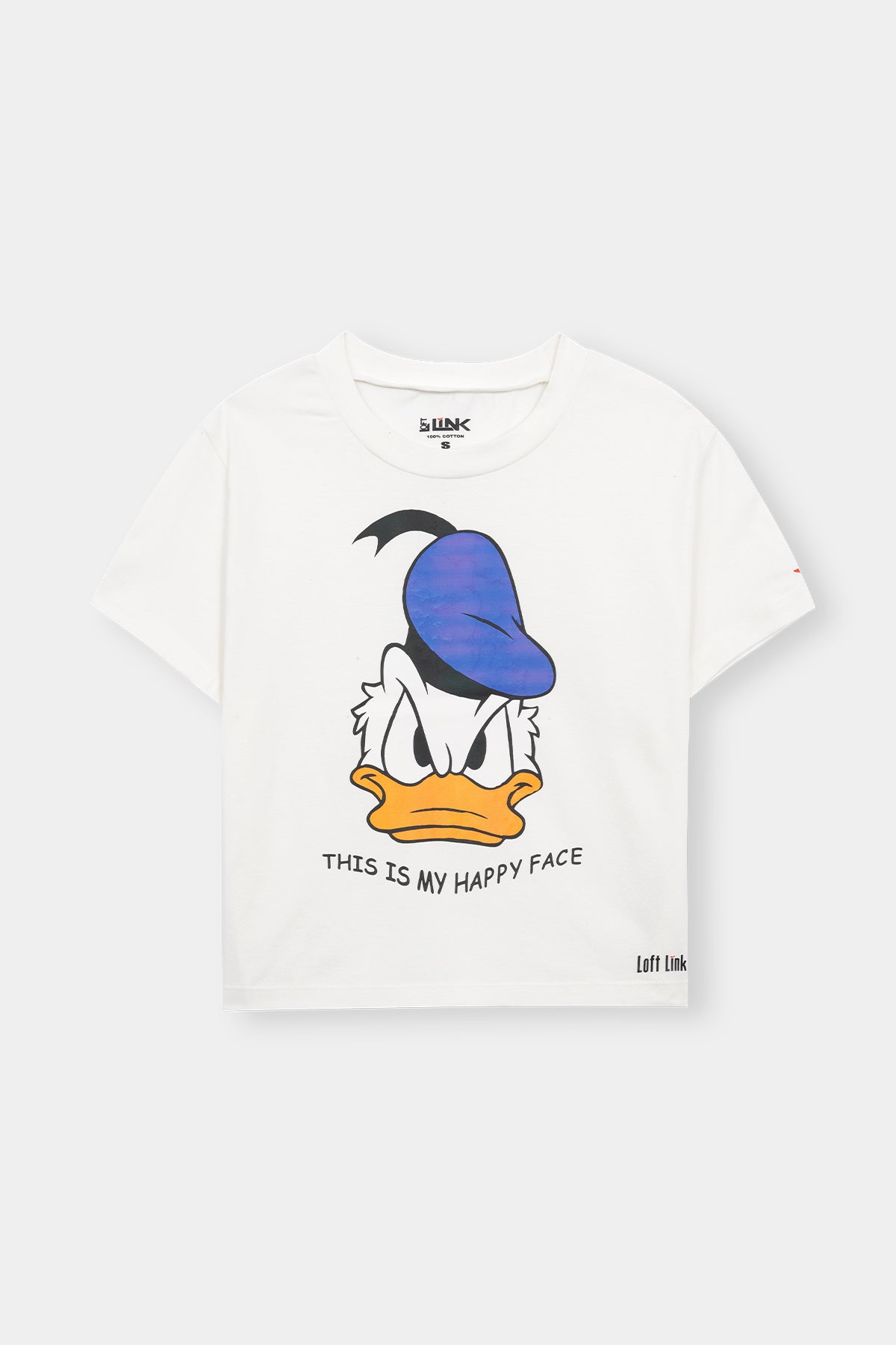 Women Donald Duck “This Is My Happy Face” Tee – White Graphic Cartoon Shirt by Loft Link