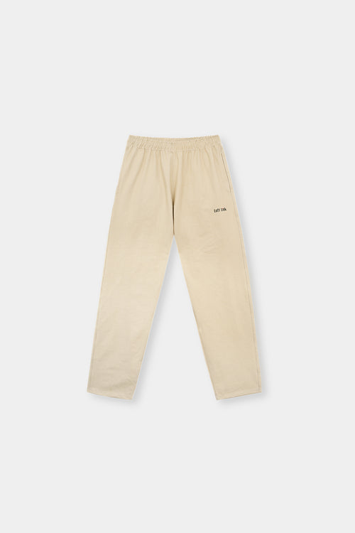 Beige Cotton Lounge Pants – Minimalist Style with Elastic Waist & Pockets