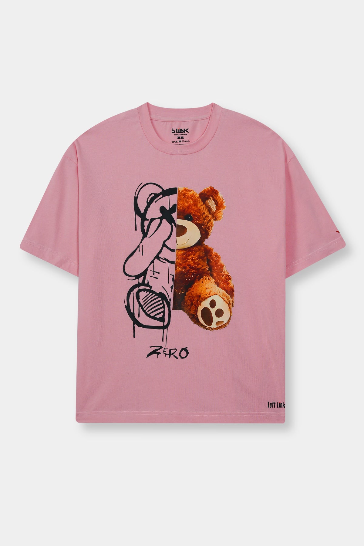 Unisex "Half & Half Teddy Graphic Tee – Blush Pink"