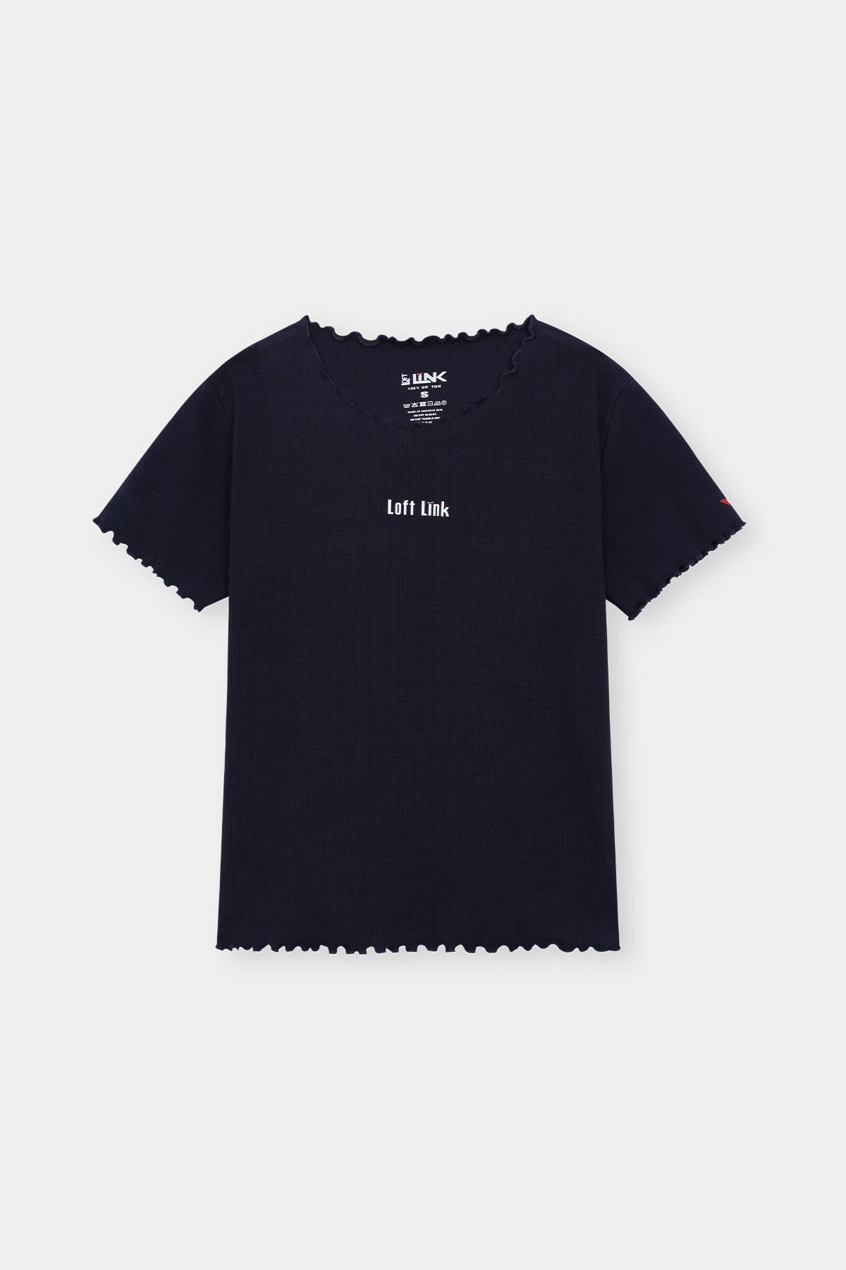 Navy Ribbed Lettuce Hem Tee – Classic Fit with Loft Link Branding