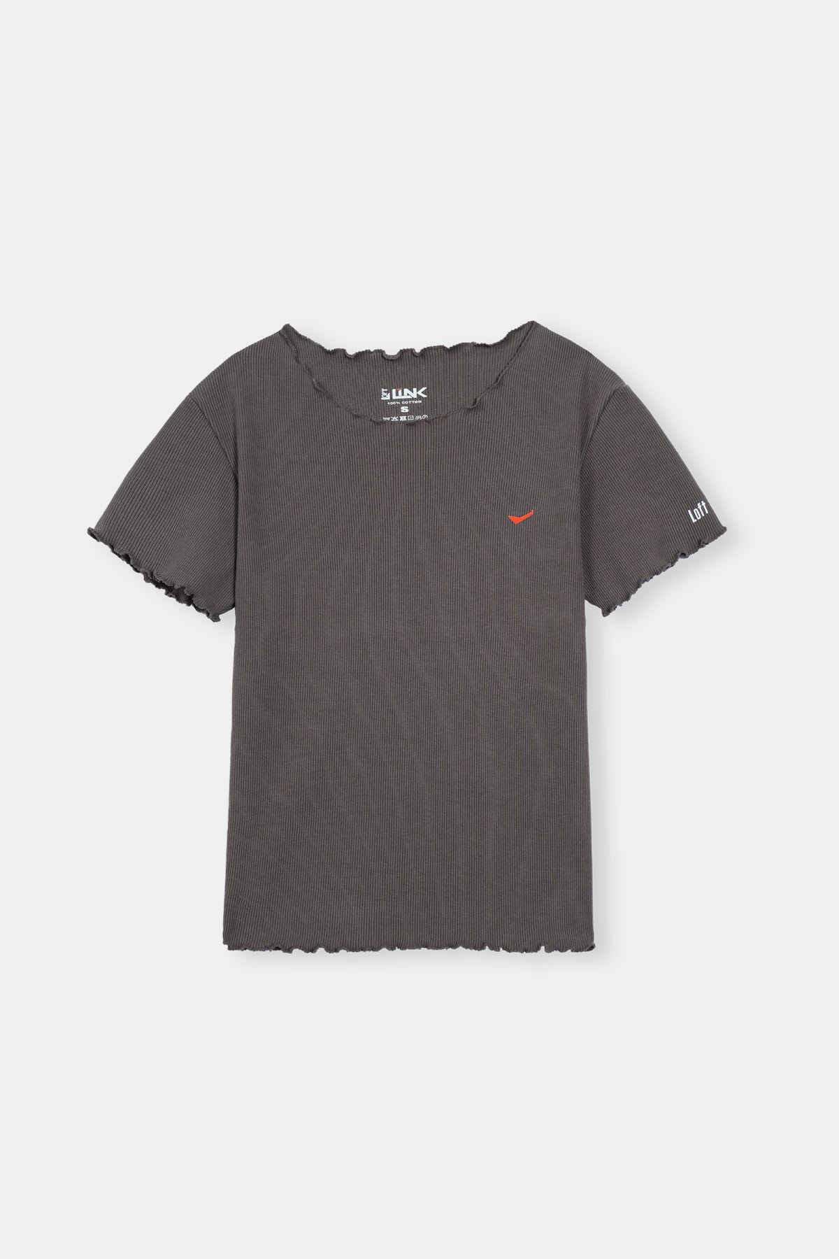 Women' Charcoal Ribbed T-Shirt – Minimalist Design with Frill Edges