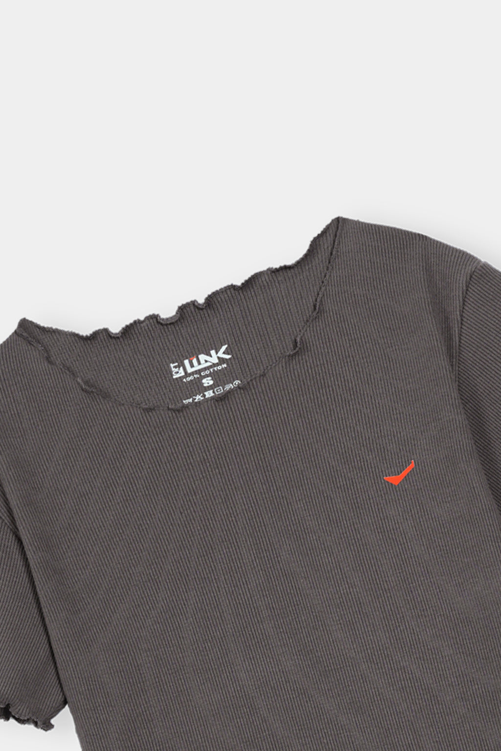 Women' Charcoal Ribbed T-Shirt – Minimalist Design with Frill Edges