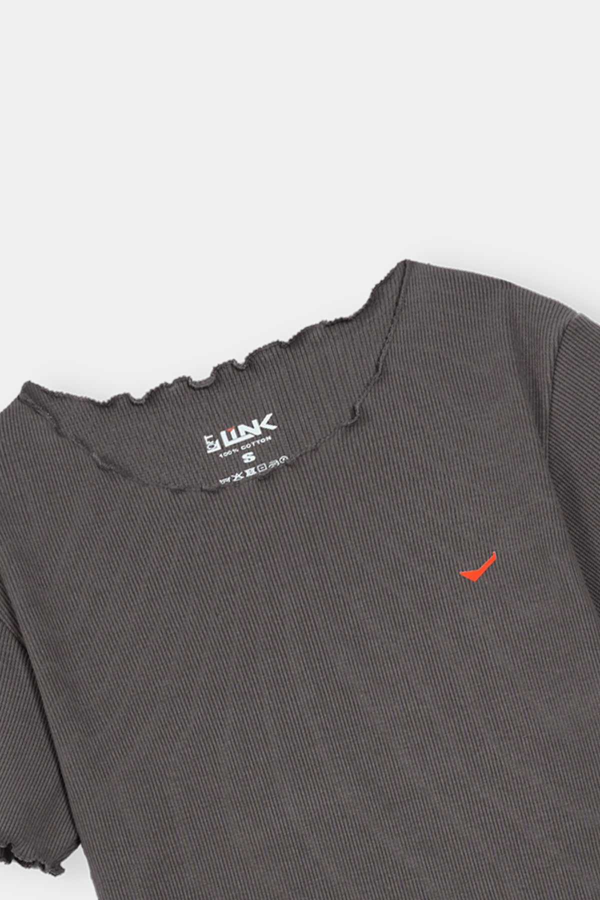 Women' Charcoal Ribbed T-Shirt – Minimalist Design with Frill Edges