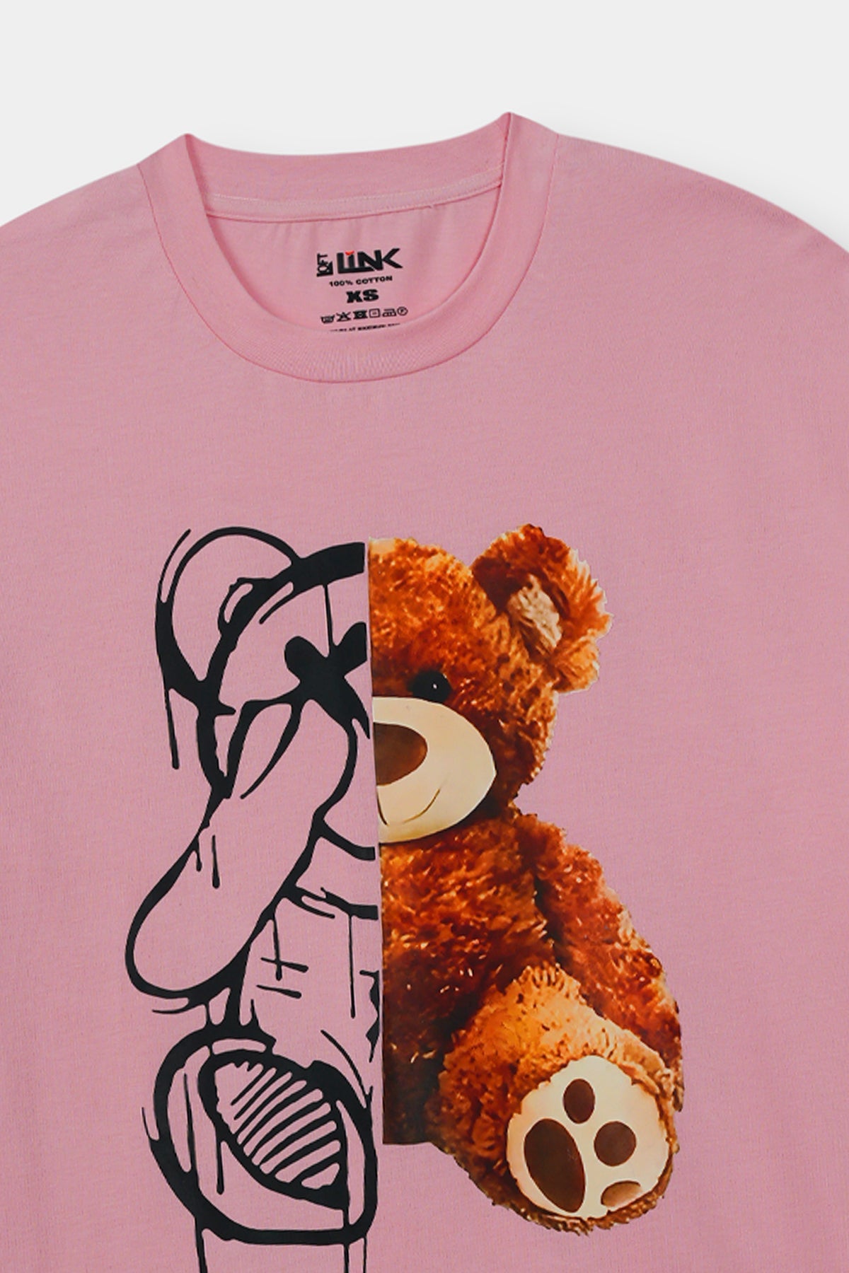 Unisex "Half & Half Teddy Graphic Tee – Blush Pink"