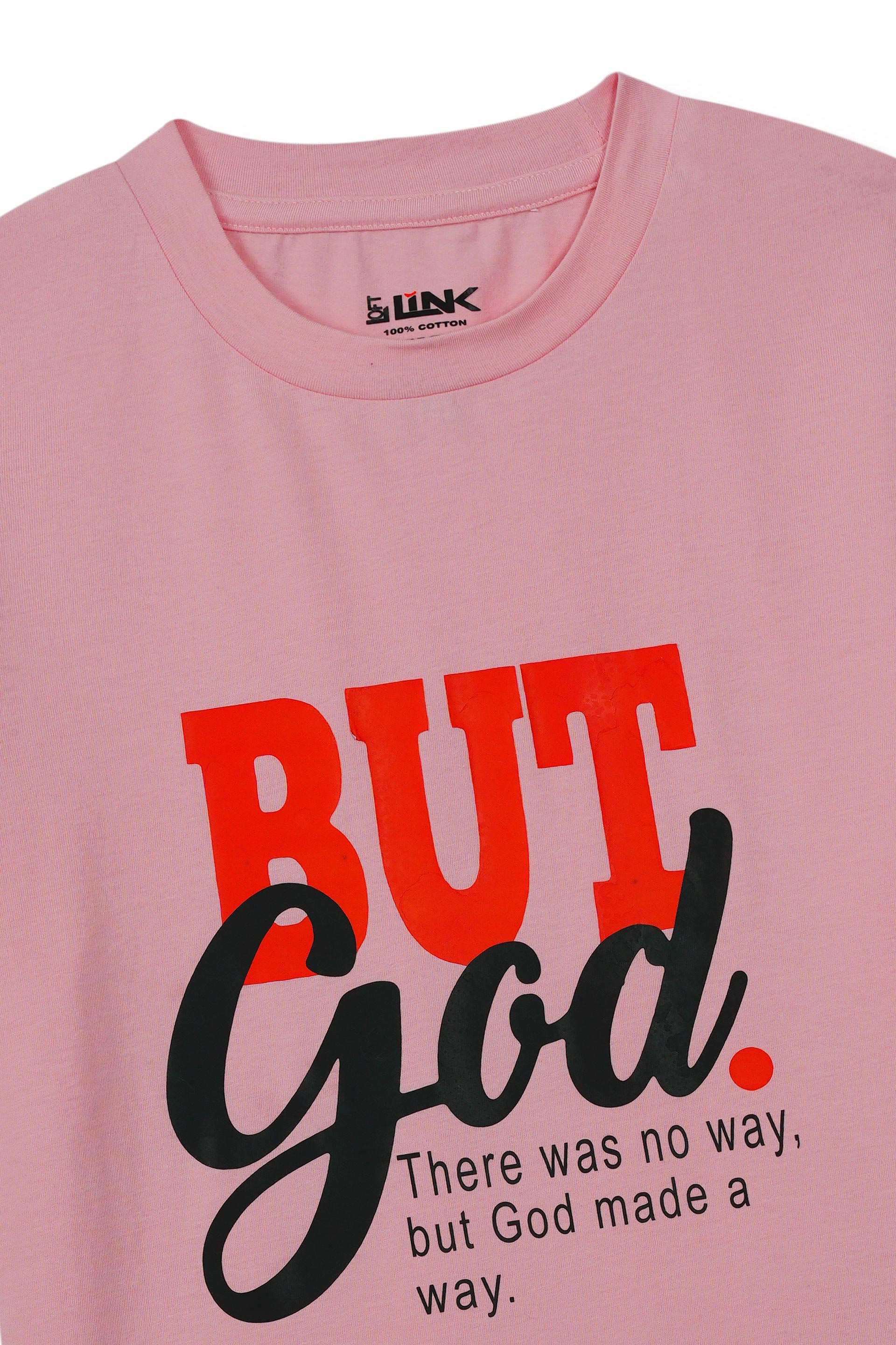"But God" Statement Tee – Faith in Pink