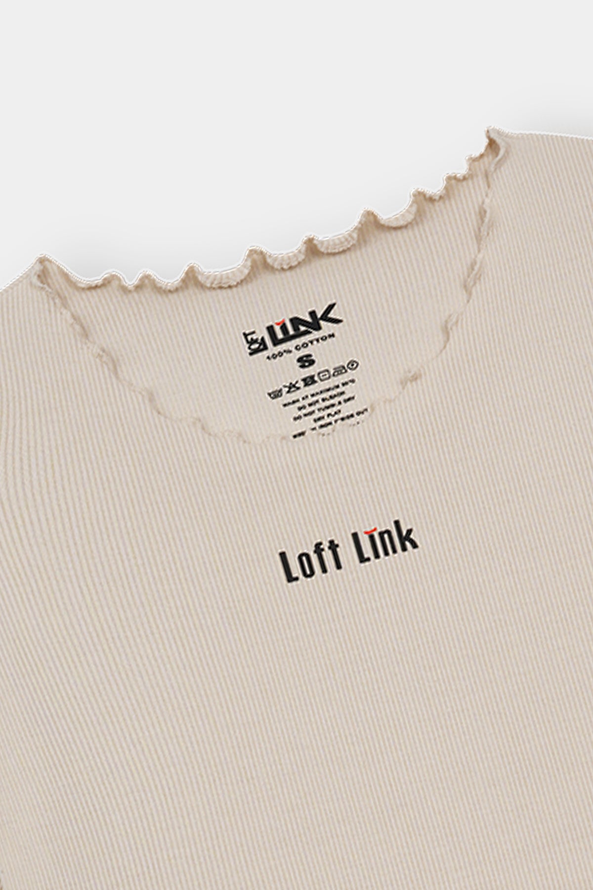 Women Beige Ribbed Lettuce Hem Tee – Minimalist Everyday Wear by Loft Link