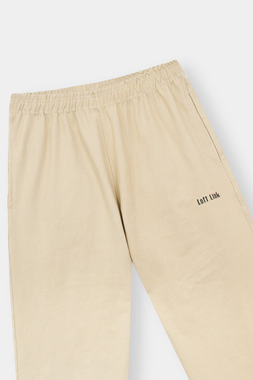 Beige Cotton Lounge Pants – Minimalist Style with Elastic Waist & Pockets