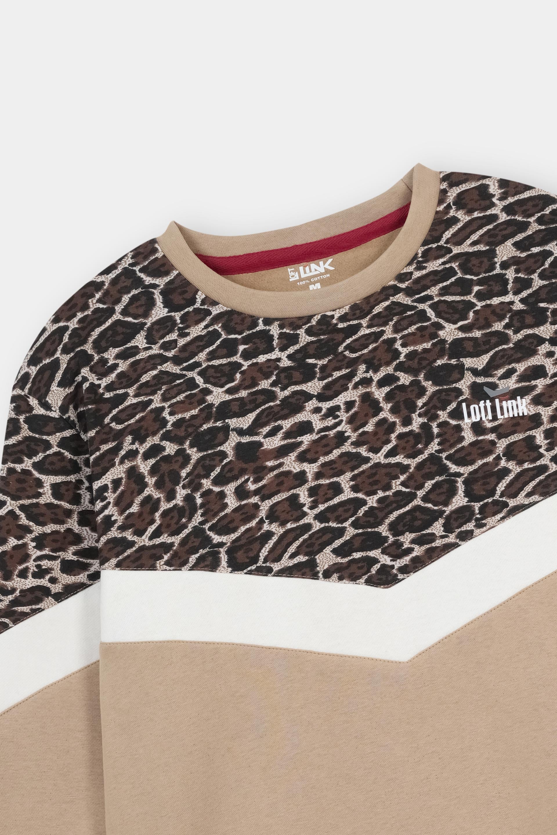 Women's Leopard Sweat Shirt Off White, Ladies Long Trouser with  Side Leaprd Print Bottom