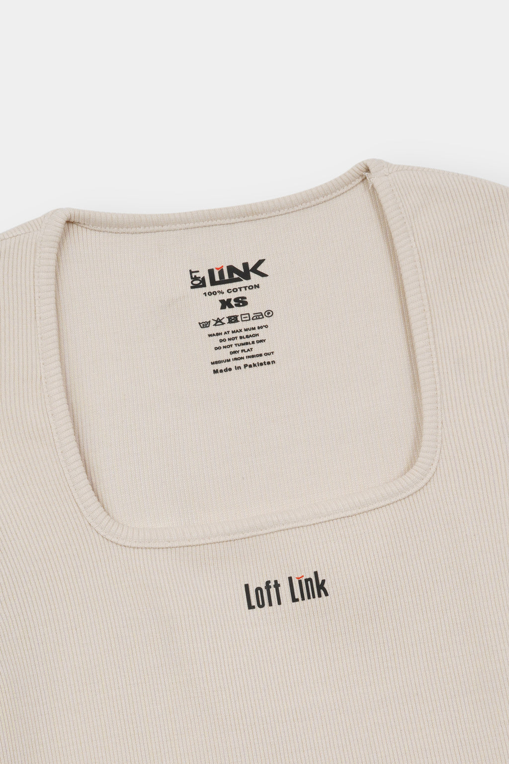 Women Beige Square Neck Ribbed Tee – Minimalist Fit with Loft Link Signature