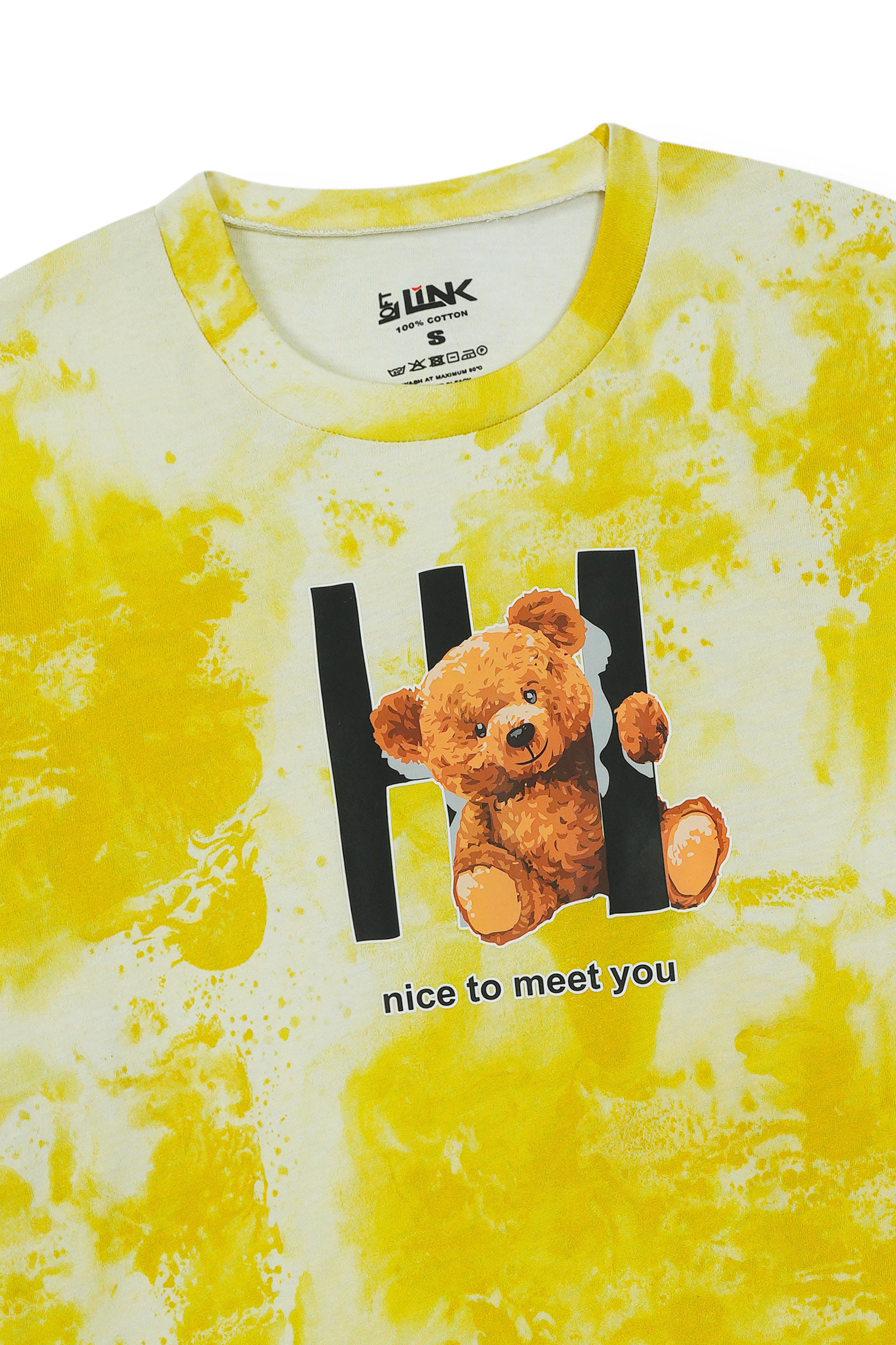 Girl' Cream Ribbed T-Shirt with Teddy Print – "Nice to Meet You" Design (Copy)