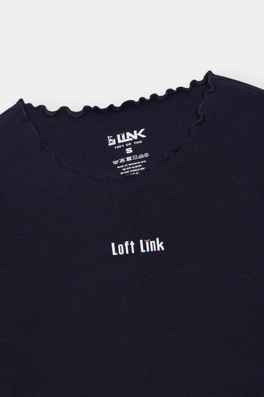 Navy Ribbed Lettuce Hem Tee – Classic Fit with Loft Link Branding
