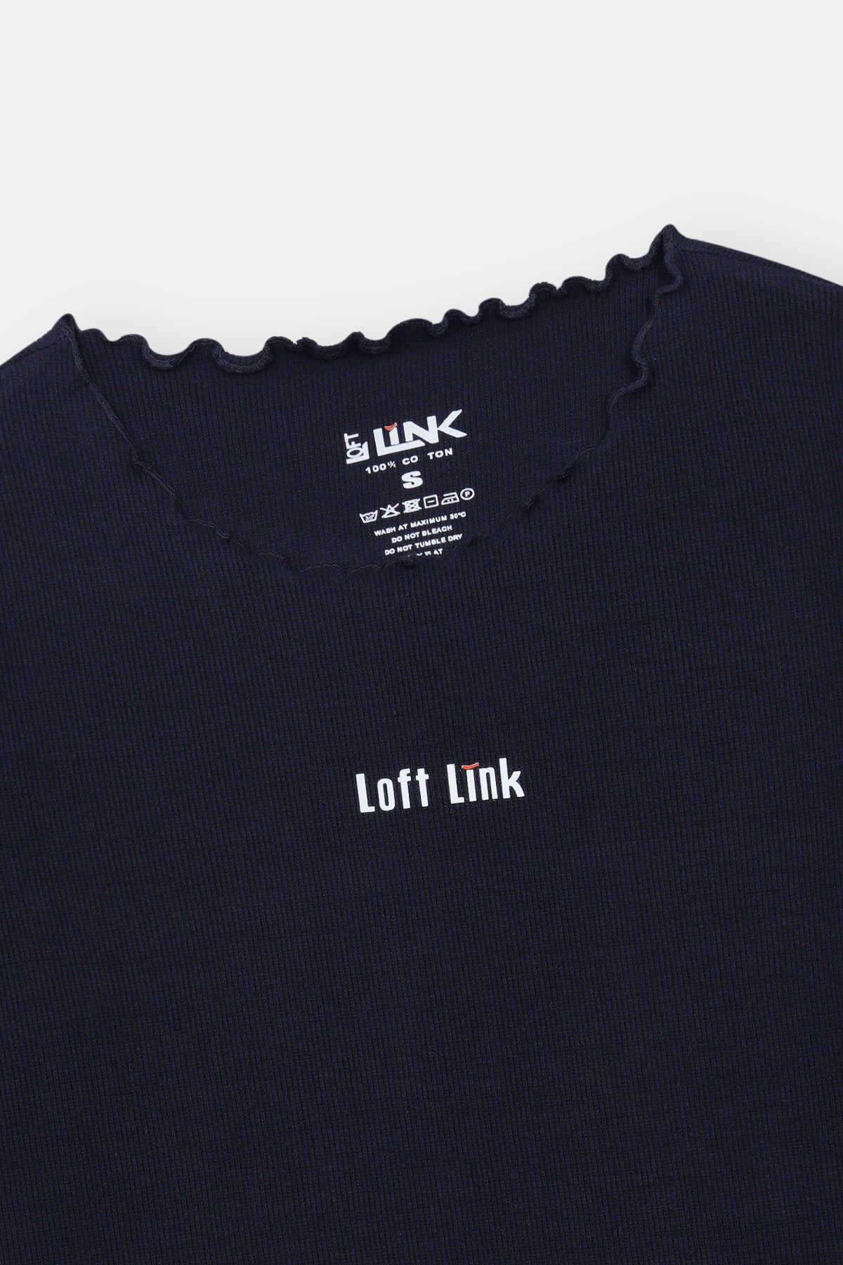 Navy Ribbed Lettuce Hem Tee – Classic Fit with Loft Link Branding