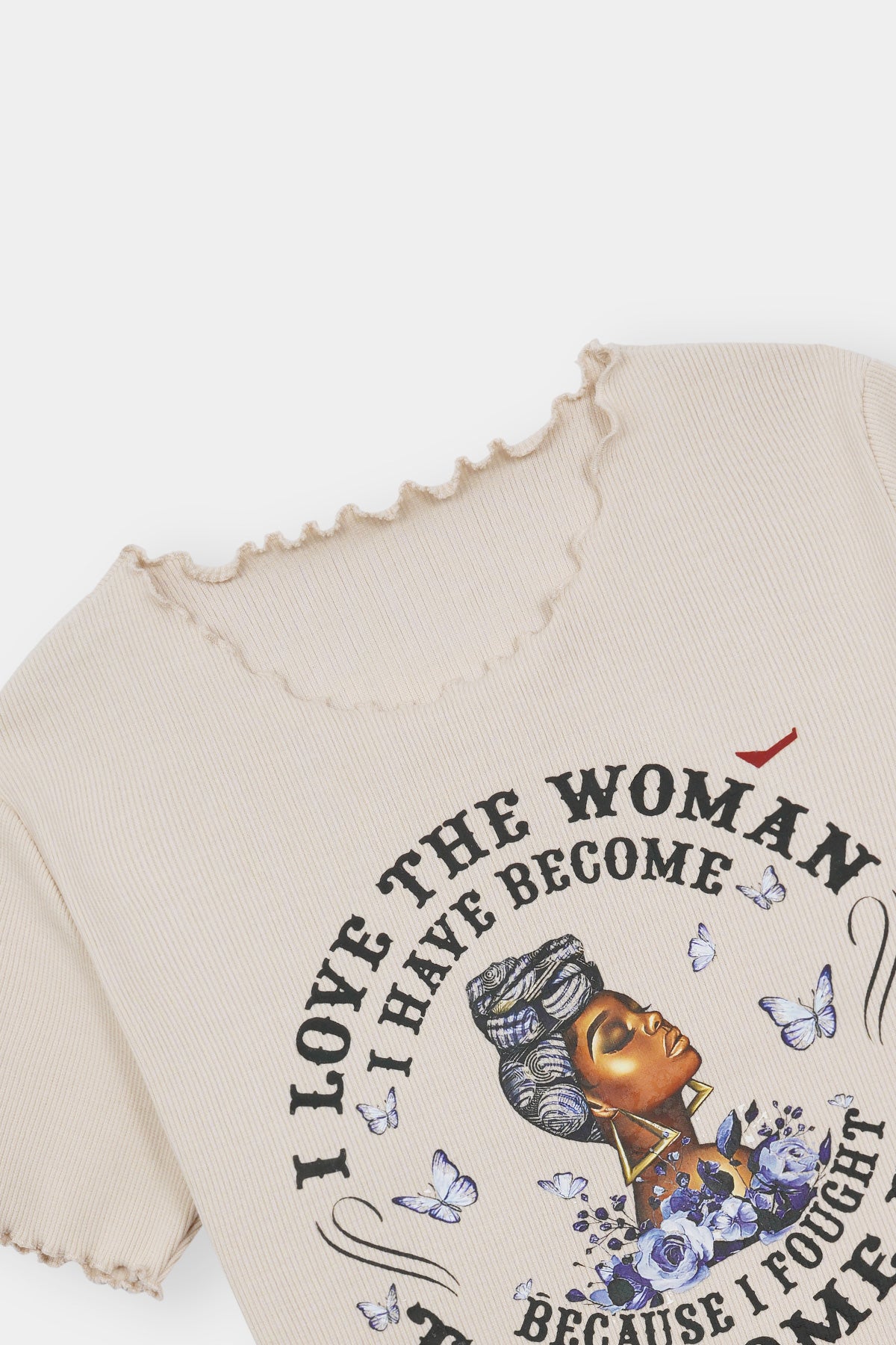 Empowered Woman Graphic Tee – “I Love the Woman I Have Become” Quote with Butterfly Detail