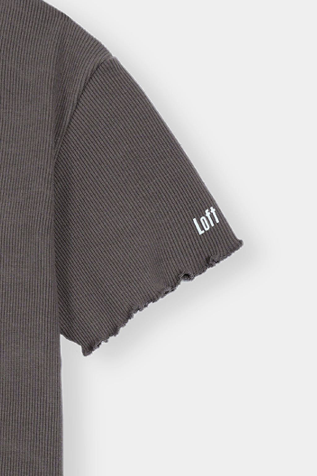 Women' Charcoal Ribbed T-Shirt – Minimalist Design with Frill Edges