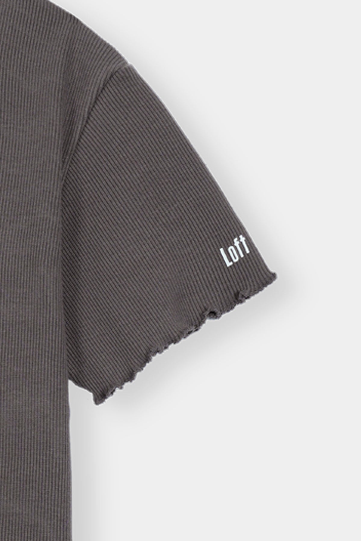 Women' Charcoal Ribbed T-Shirt – Minimalist Design with Frill Edges