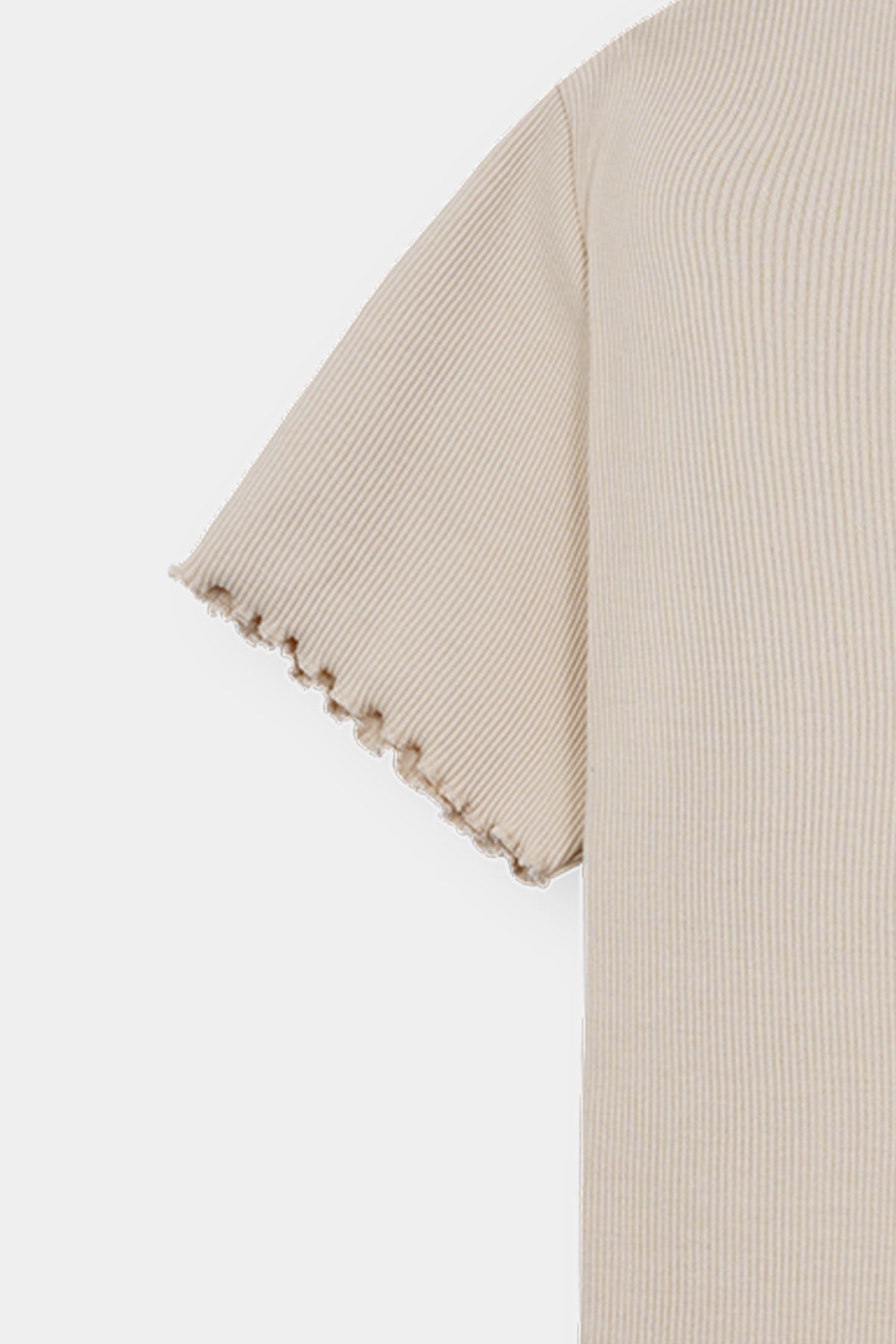 Women Beige Ribbed Lettuce Hem Tee – Minimalist Everyday Wear by Loft Link