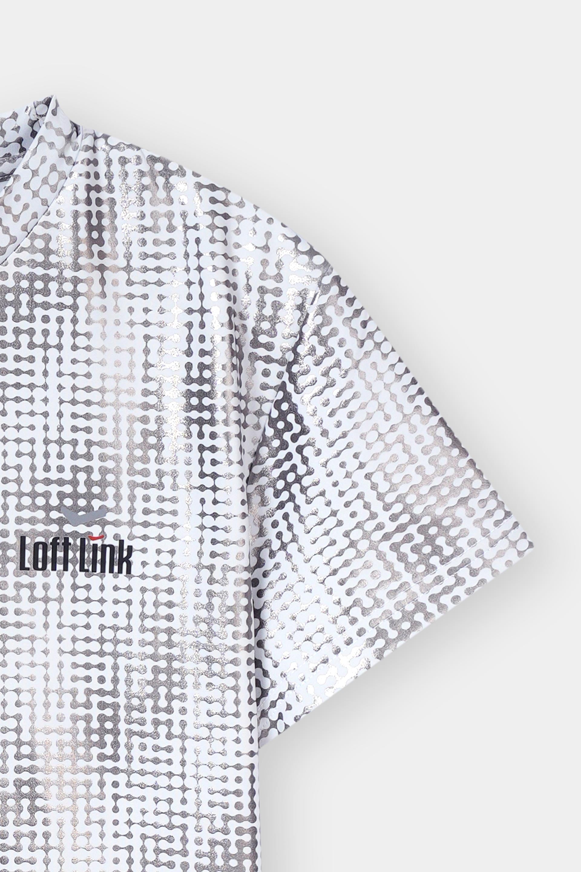 Short Sleeve Wintage off white Breathable StretchabLE Fbaric with Antiune Silver Print