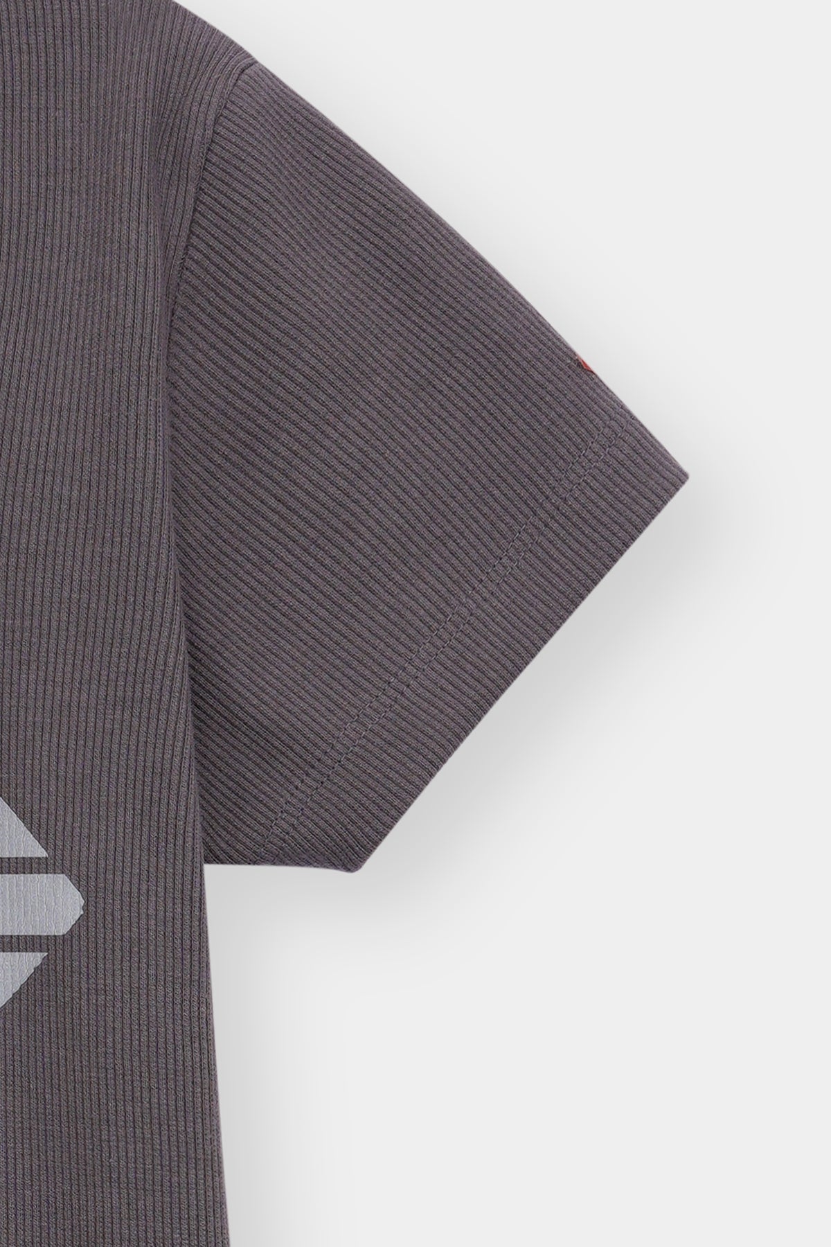 Charcoal Ribbed Tee – Square Neck with Reflective Loft Link Graphic Stripes