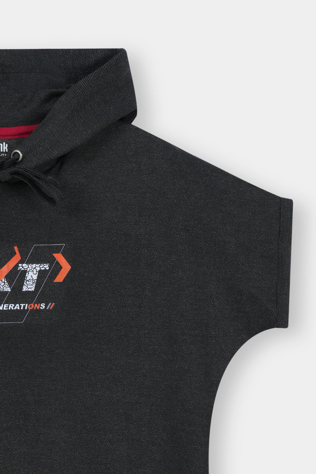 Cap Sleeve charcoal Hoodie with Cross weave stretch Terry Fabric