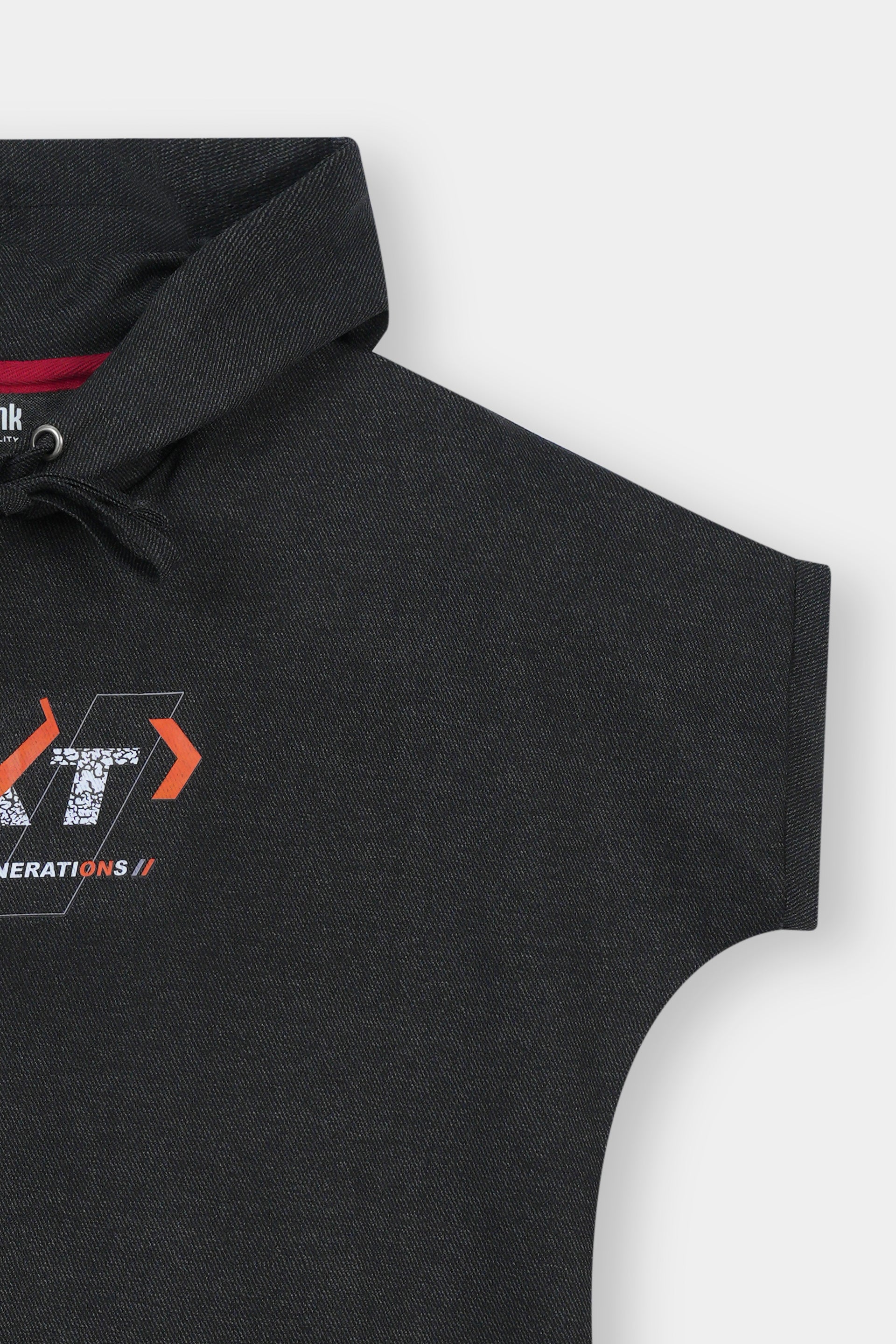 Cap Sleeve charcoal Hoodie with Cross weave stretch Terry Fabric