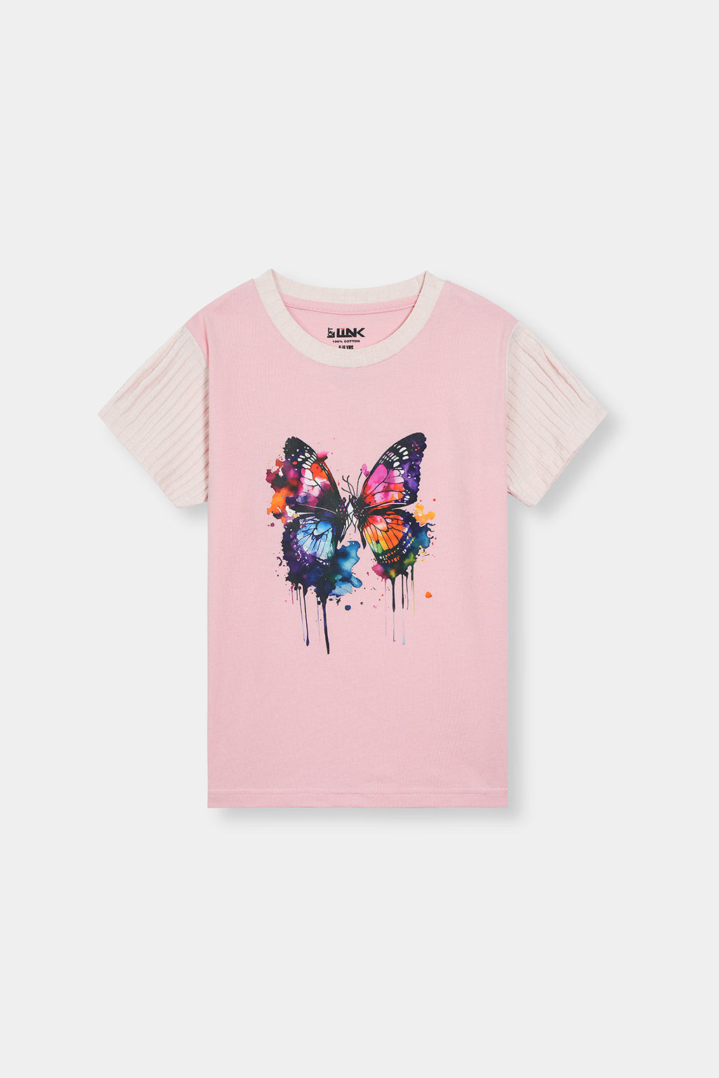 Girls' Pink Butterfly Graphic T-Shirt – Color Splash Edition