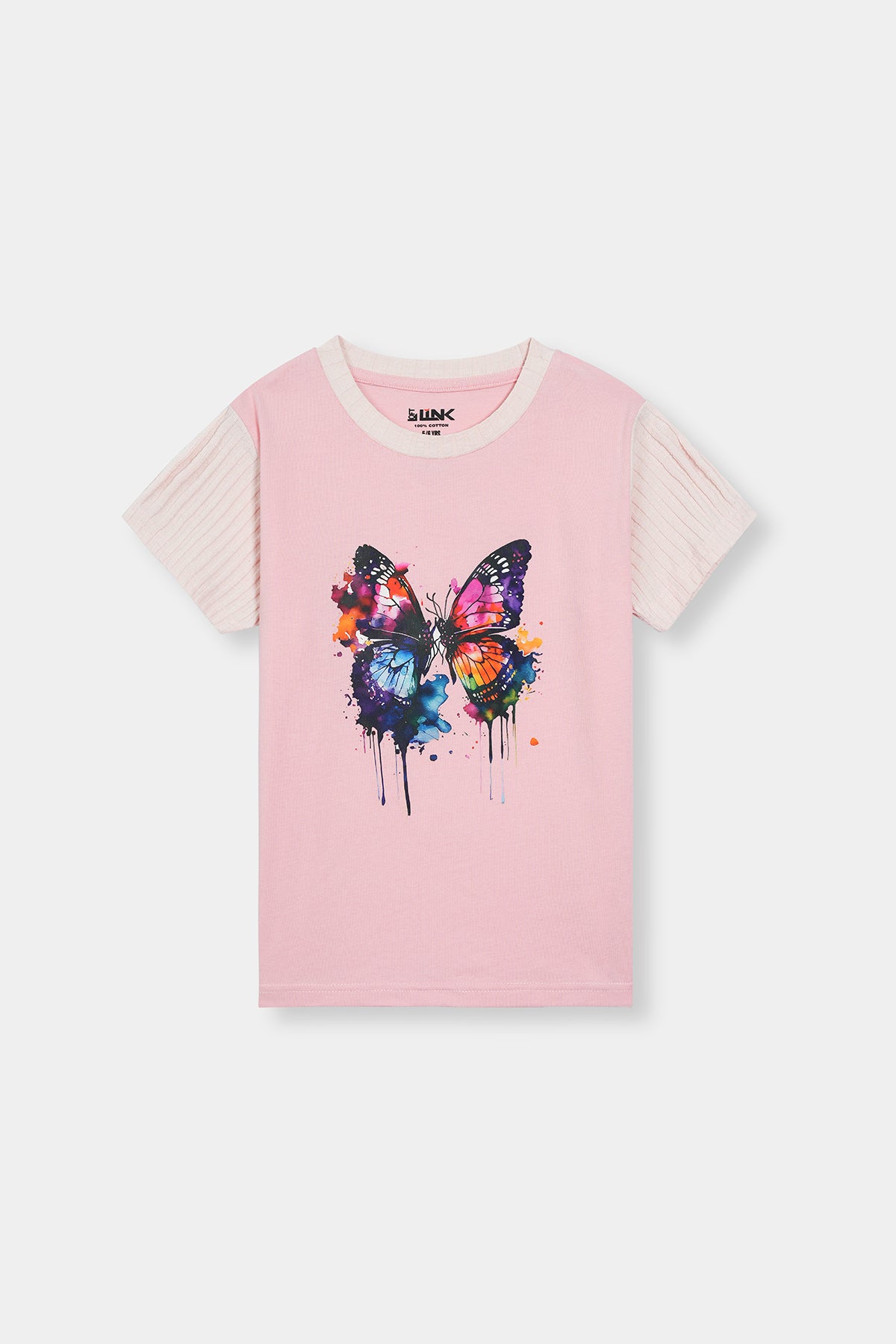 Girls' Pink Butterfly Graphic T-Shirt – Color Splash Edition