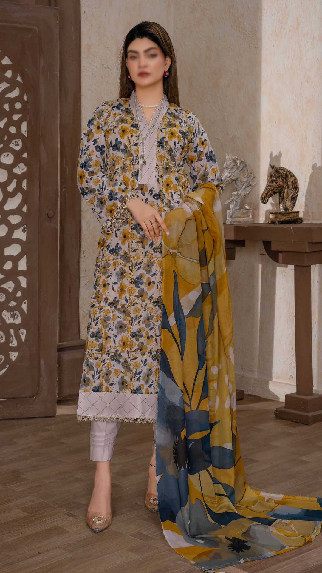 3 PC Chikankari Emroided Printed Lawn - LLS - 05