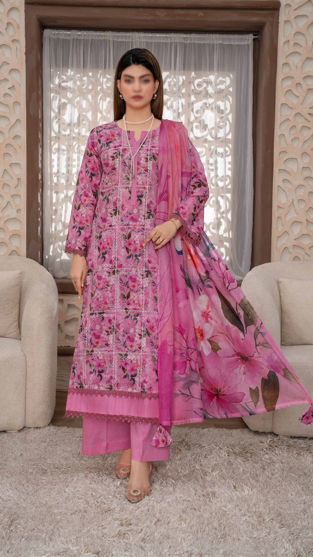 3 PC Chikankari Emroided Printed Lawn - LLS - 06