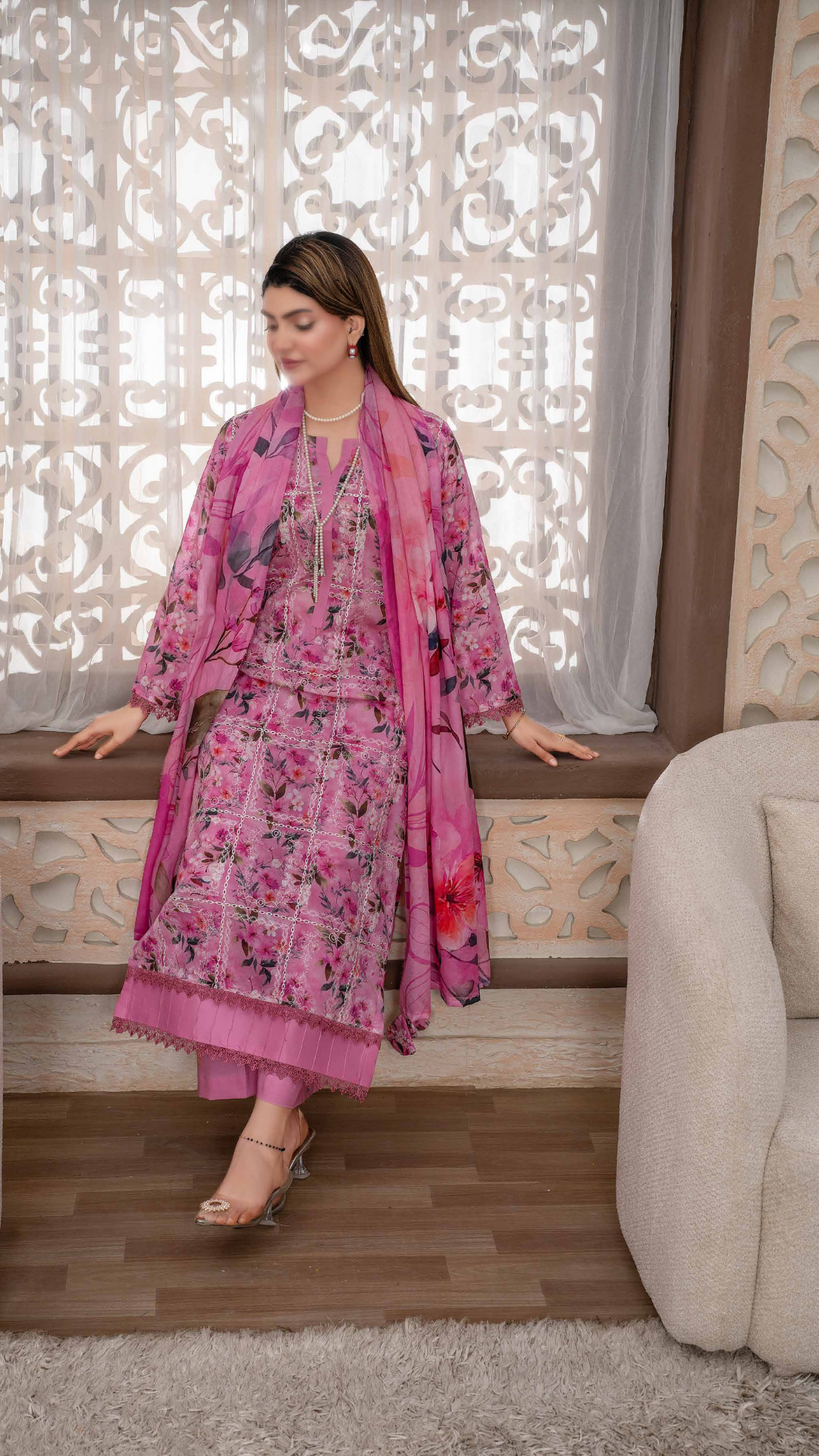 3 PC Chikankari Emroided Printed Lawn - LLS - 06