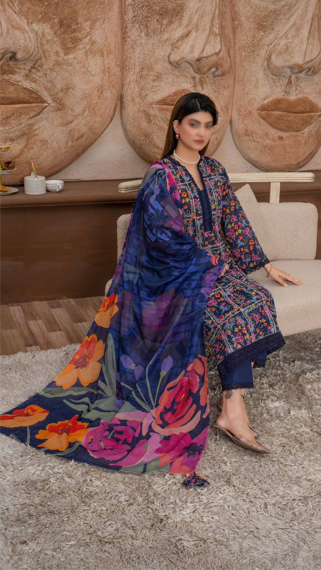 3 PC Chikankari Emroided Printed Lawn - LLS - 07