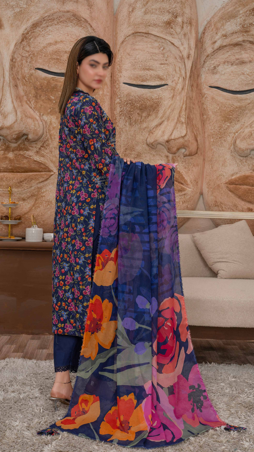 3 PC Chikankari Emroided Printed Lawn - LLS - 07