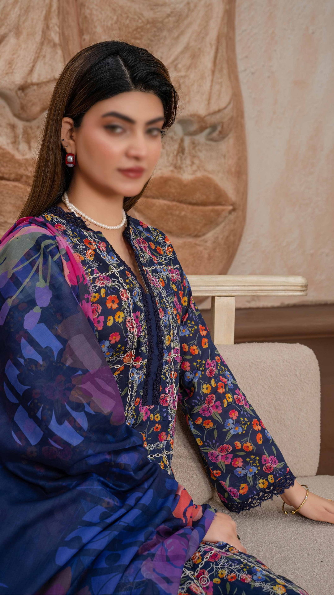 3 PC Chikankari Emroided Printed Lawn - LLS - 07