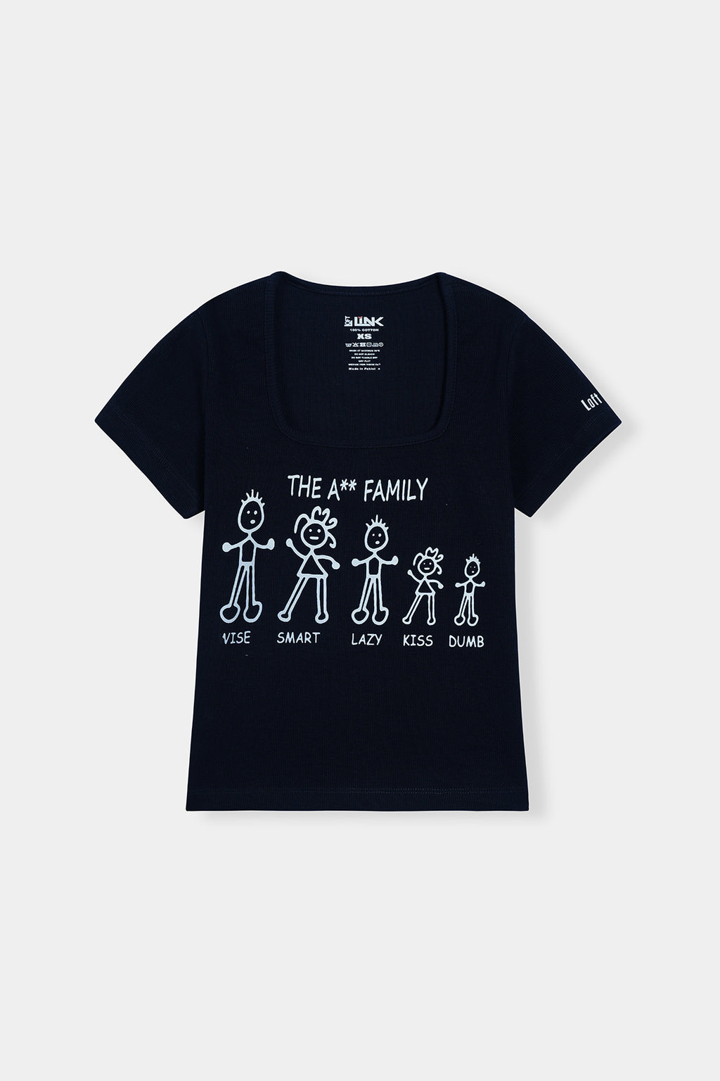 Women's Black Graphic T-Shirt – Stick Figure Family Humor Design