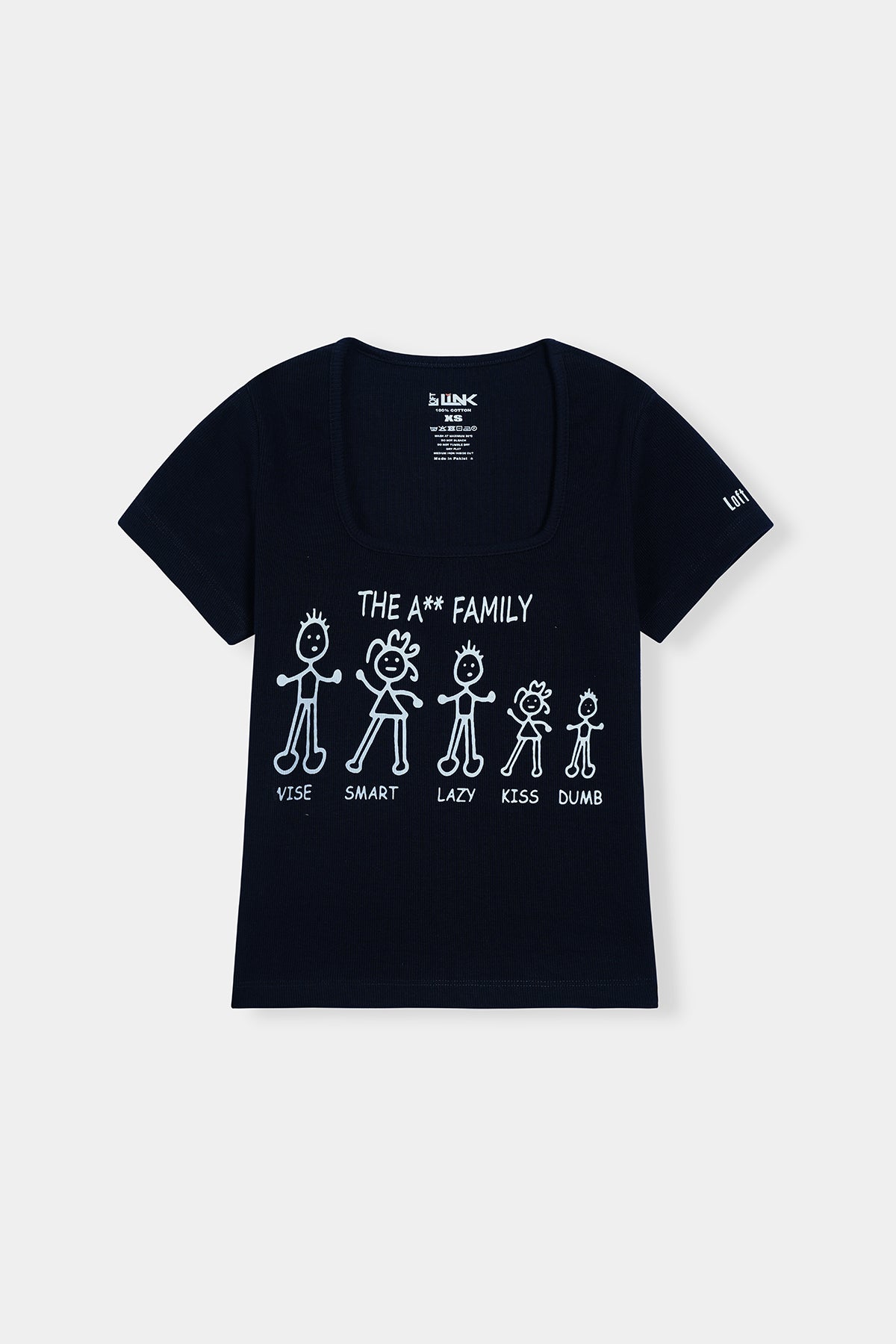 Women's Black Graphic T-Shirt – Stick Figure Family Humor Design