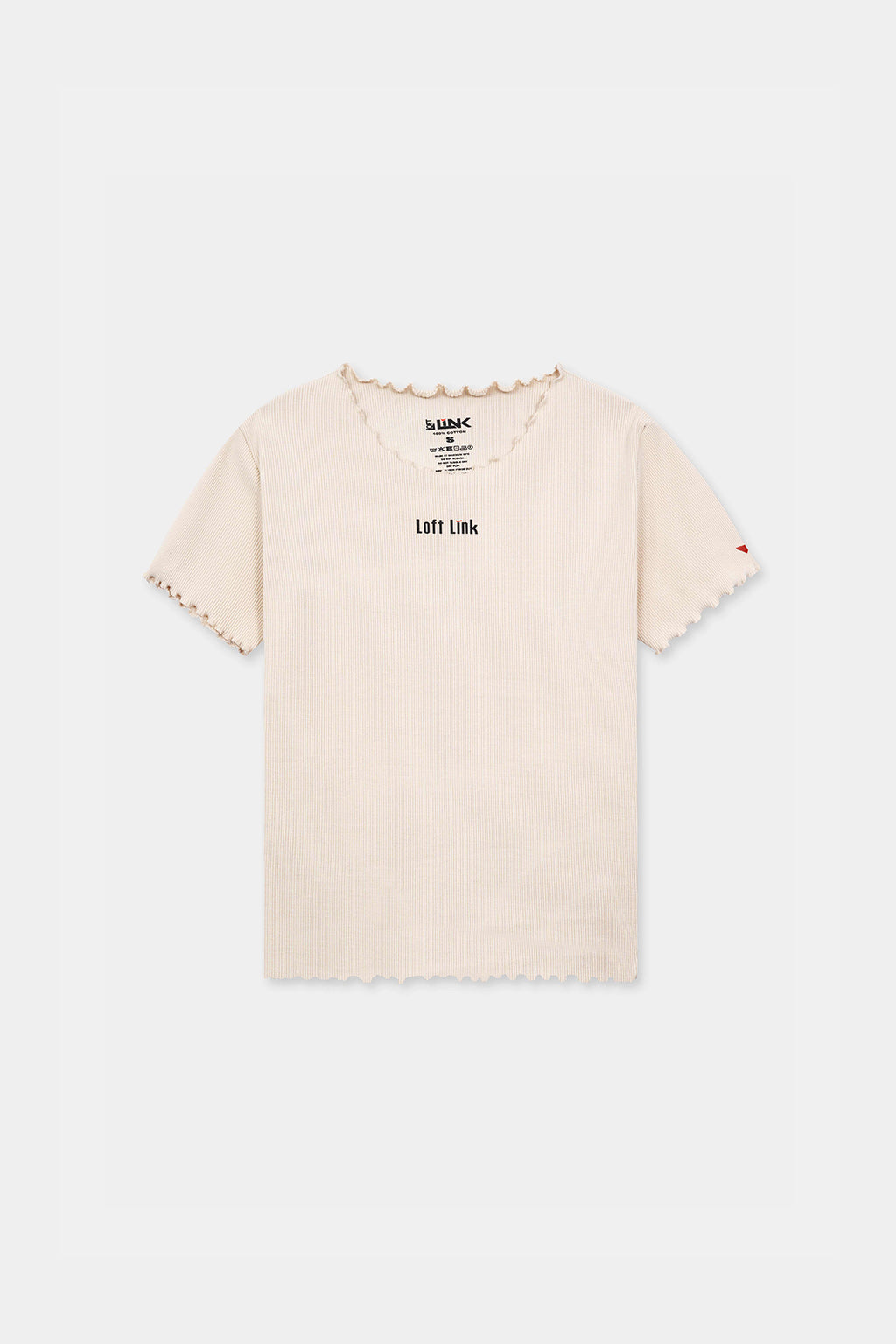 Women' Beige Ribbed Tee – Lettuce Hem & "Loft Link" Branding