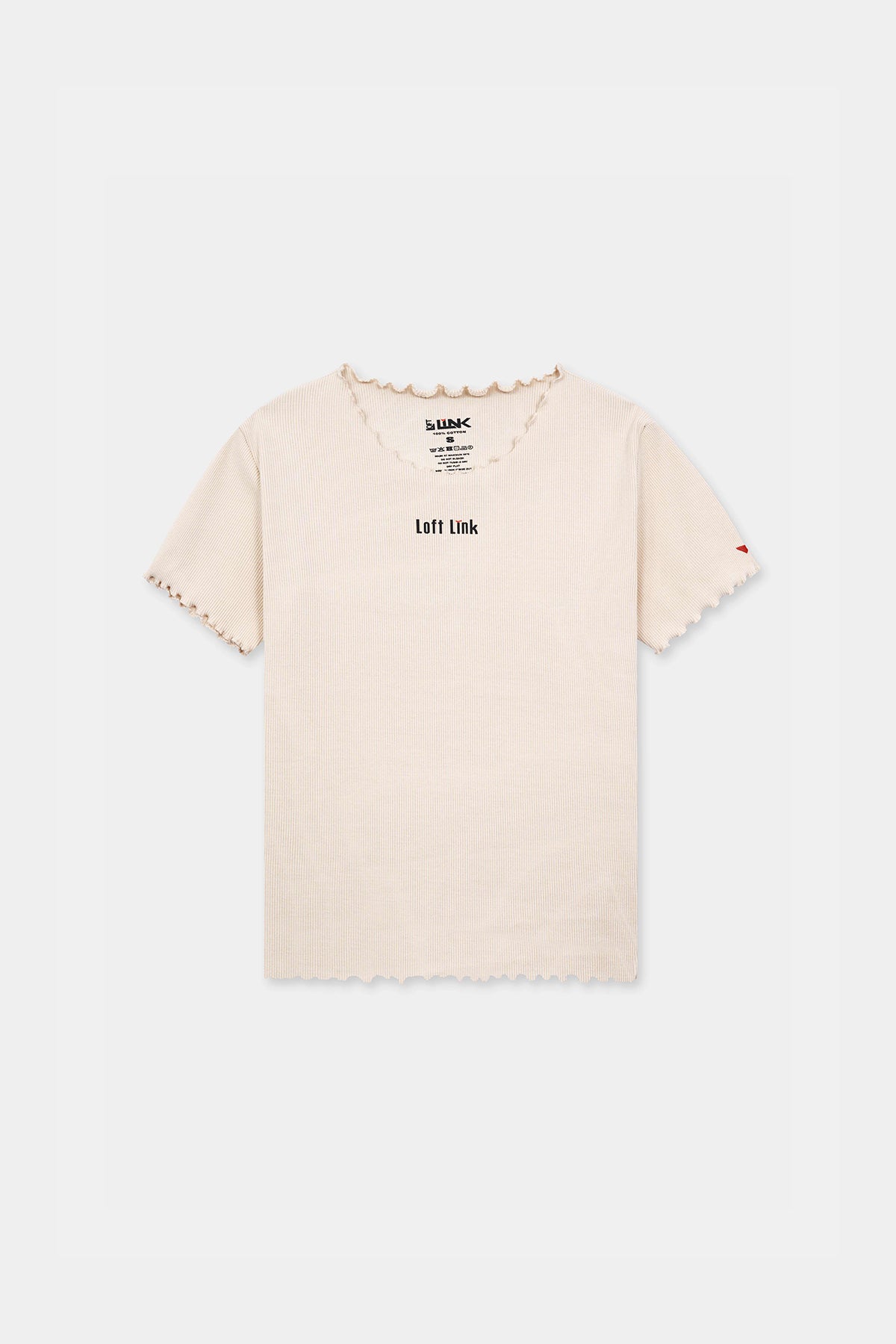 Women' Beige Ribbed Tee – Lettuce Hem & "Loft Link" Branding