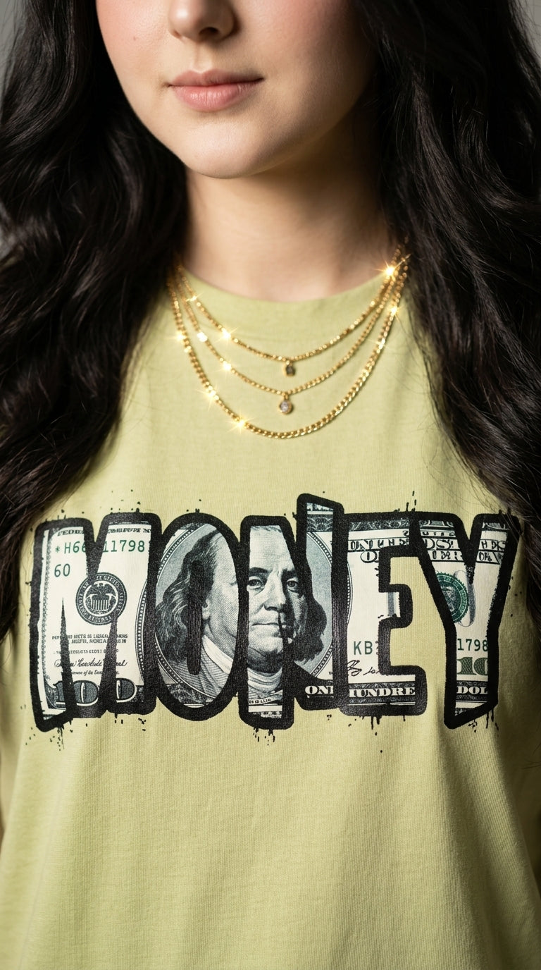 The "MONEY" Hustle Olive Green Crop Top