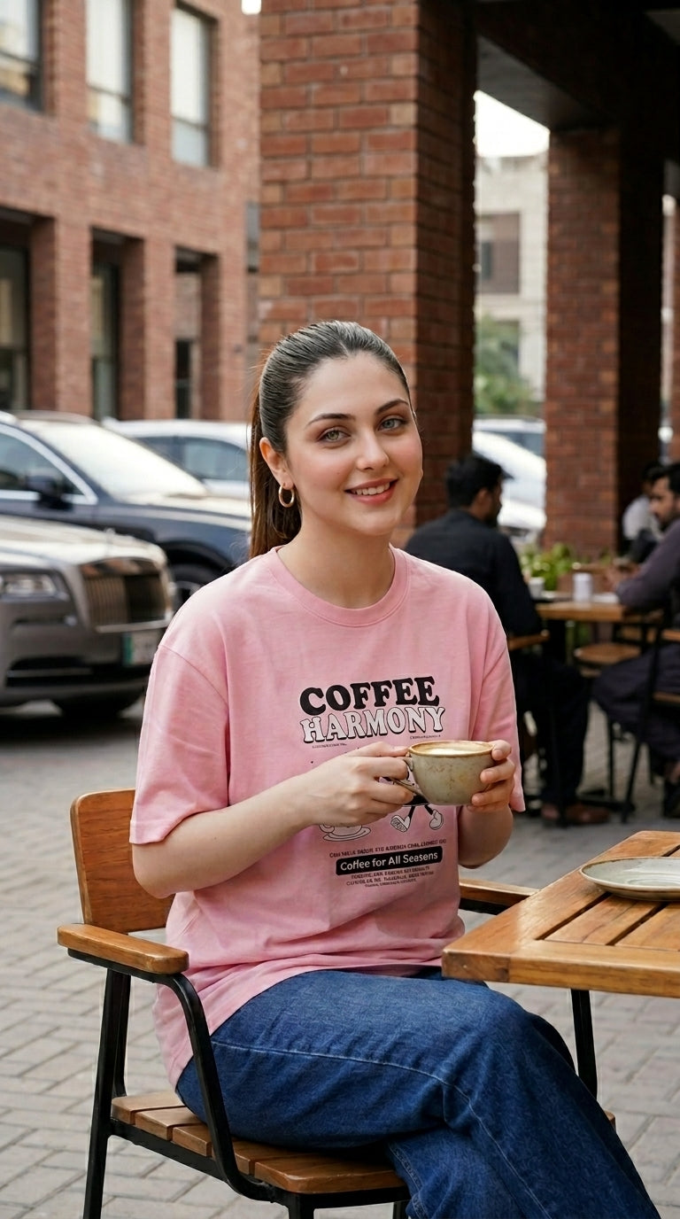 The "Coffee Harmony" Vintage Rose Graphic Oversized T-Shirt