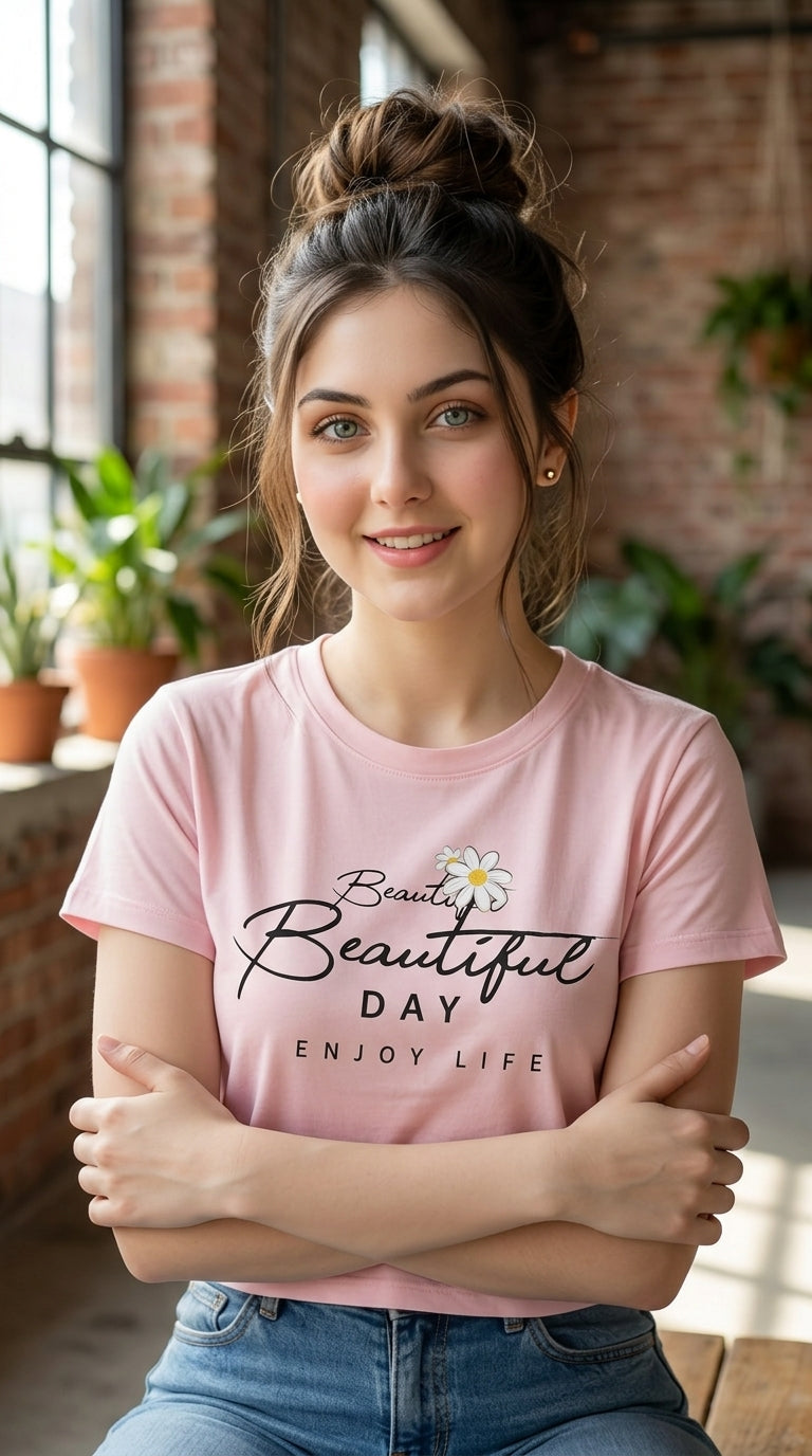 The "Beautiful Day" Pastel Pink Graphic Crop Top
