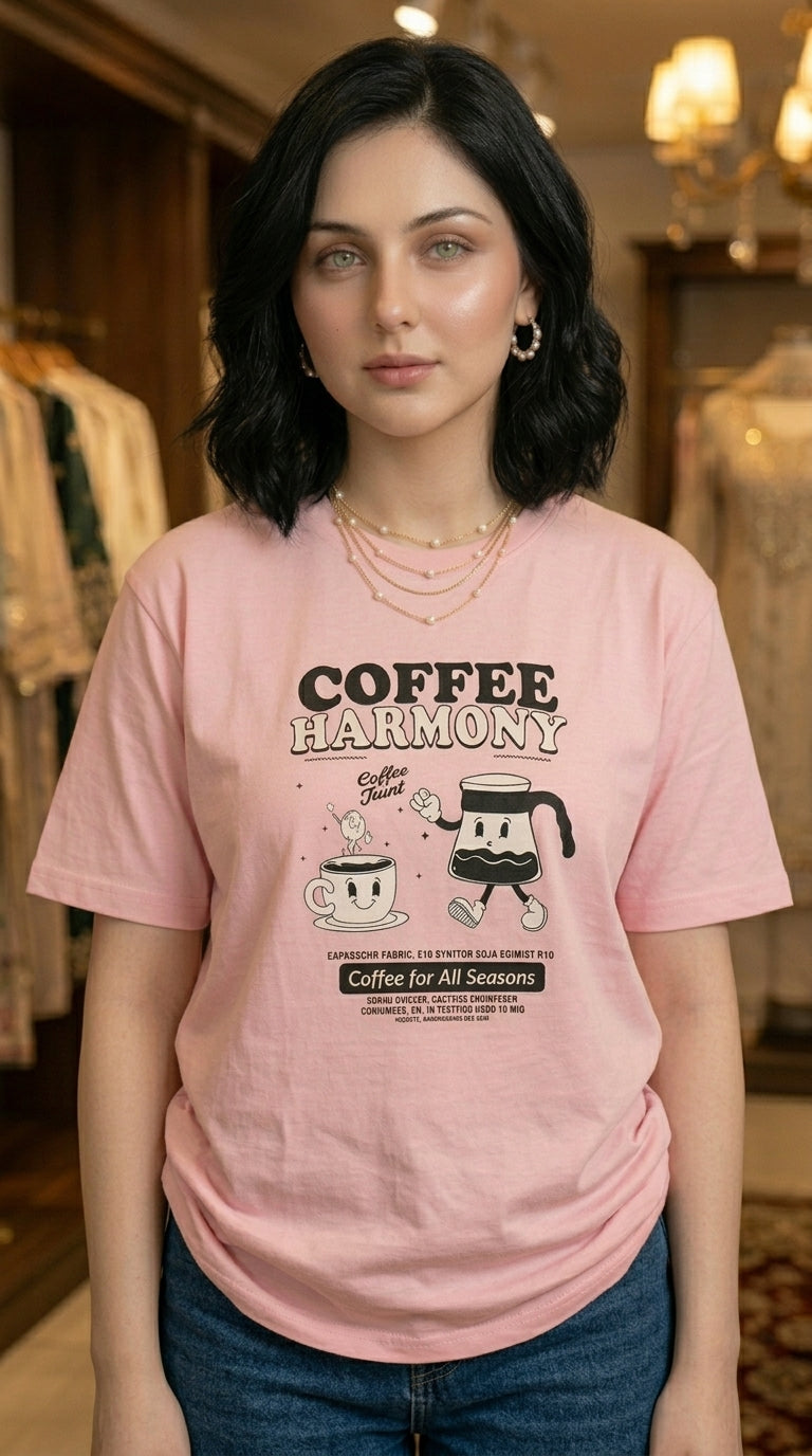 The "Coffee Harmony" Vintage Rose Graphic Oversized T-Shirt