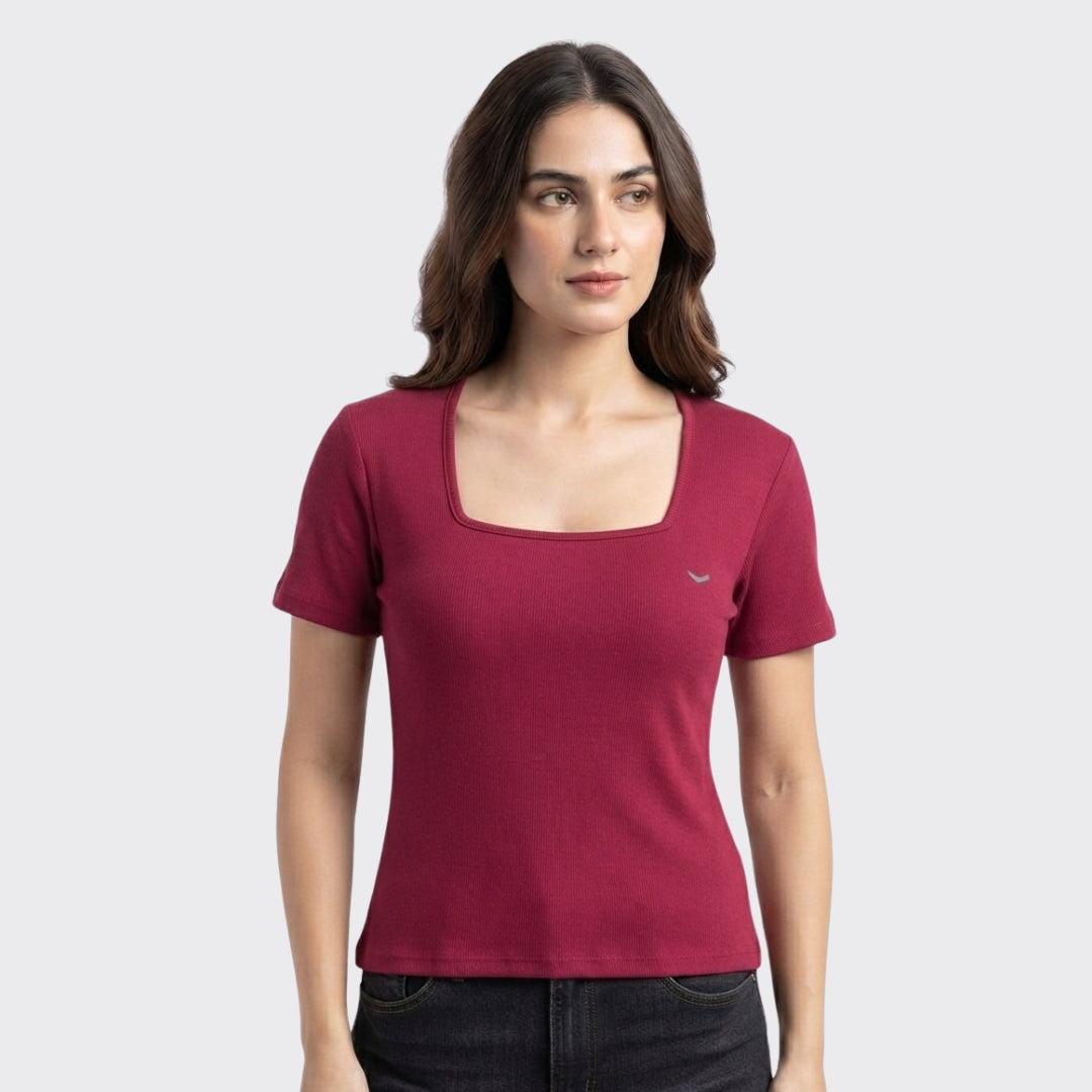 Burgundy Ribbed Crop Top 220 GSM