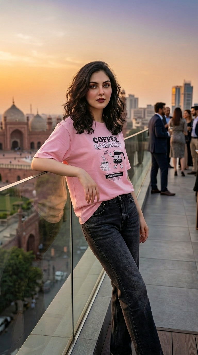 The "Coffee Harmony" Vintage Rose Graphic Oversized T-Shirt