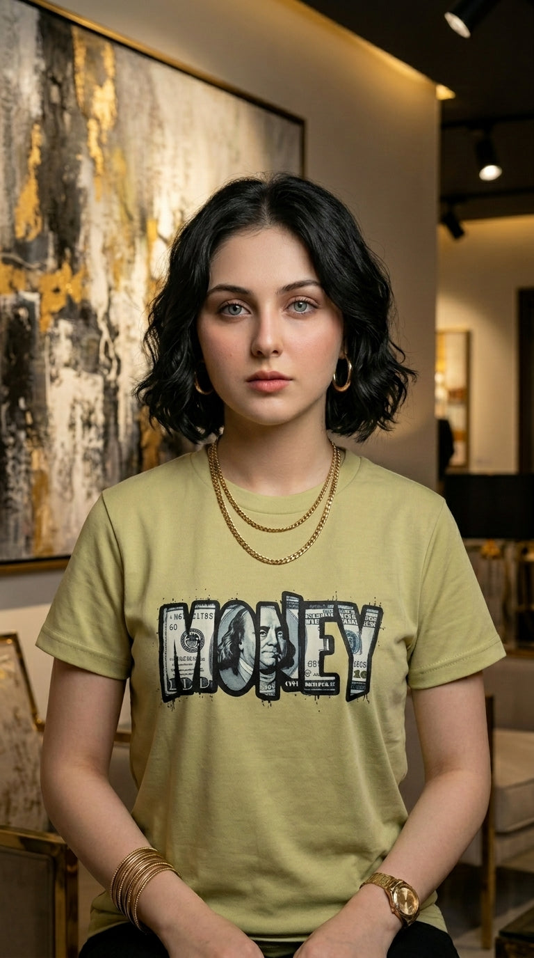 The "MONEY" Hustle Olive Green Crop Top